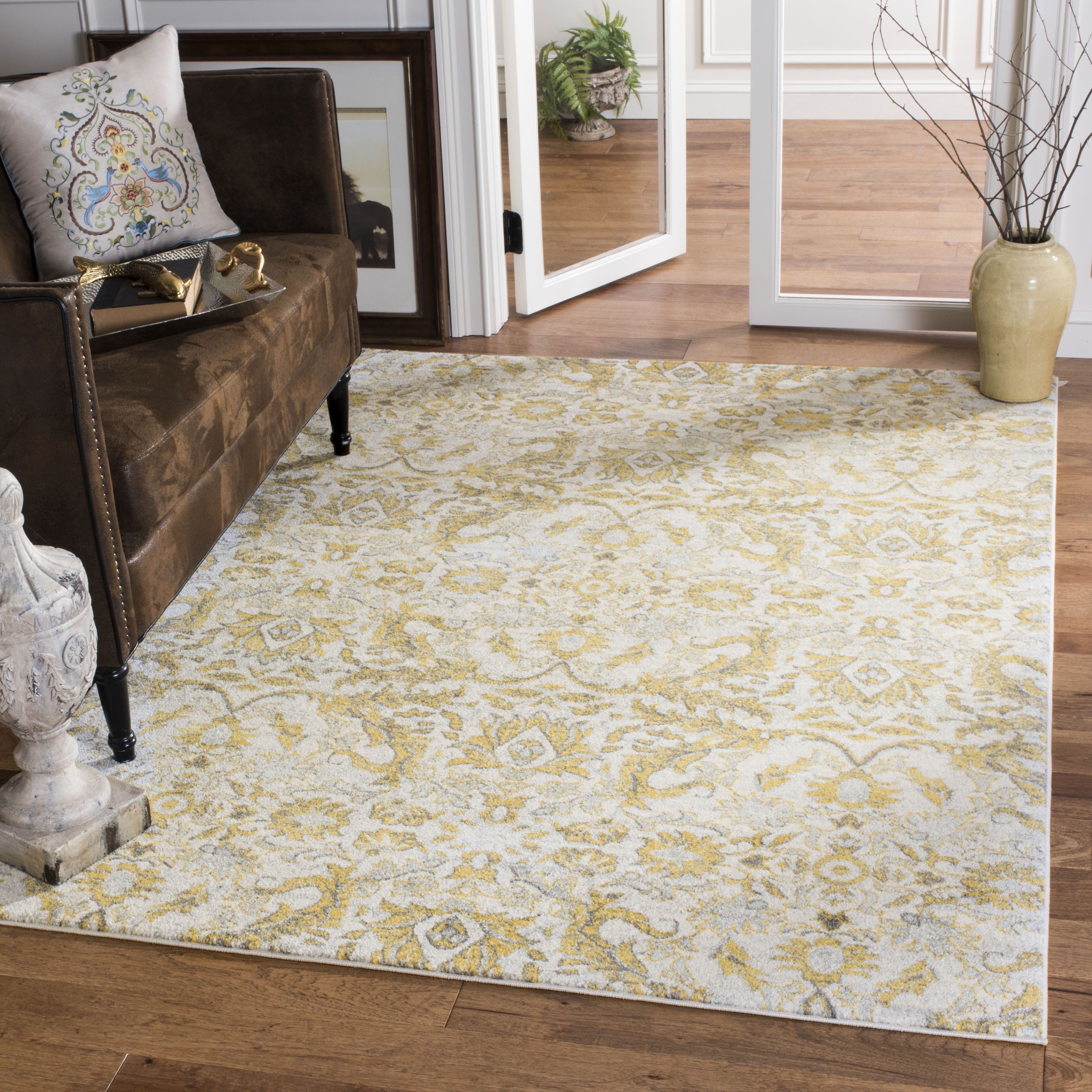 Ivory and Gold Floral Vines 11' x 15' Area Rug