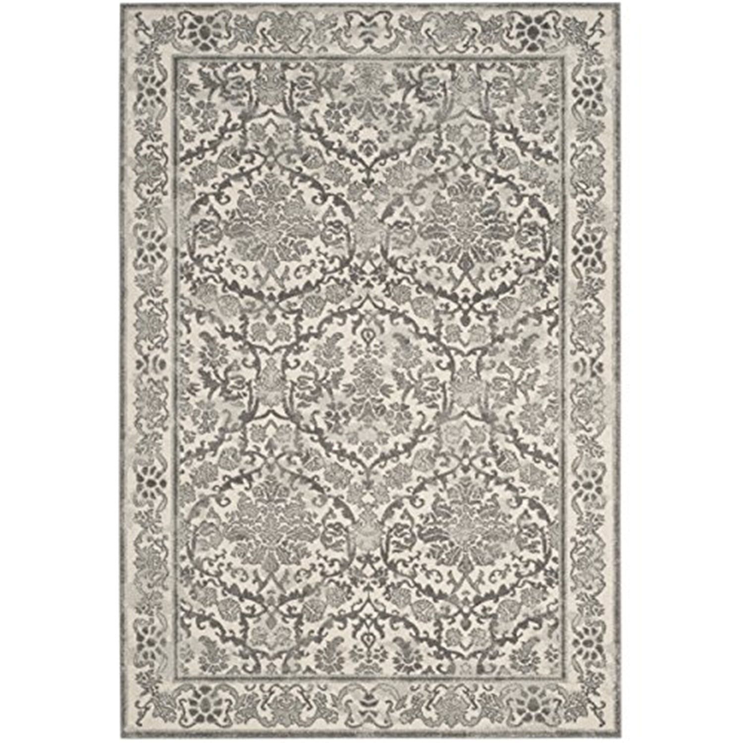 Elegant Ivory and Grey 10' x 14' Easy-Care Synthetic Area Rug