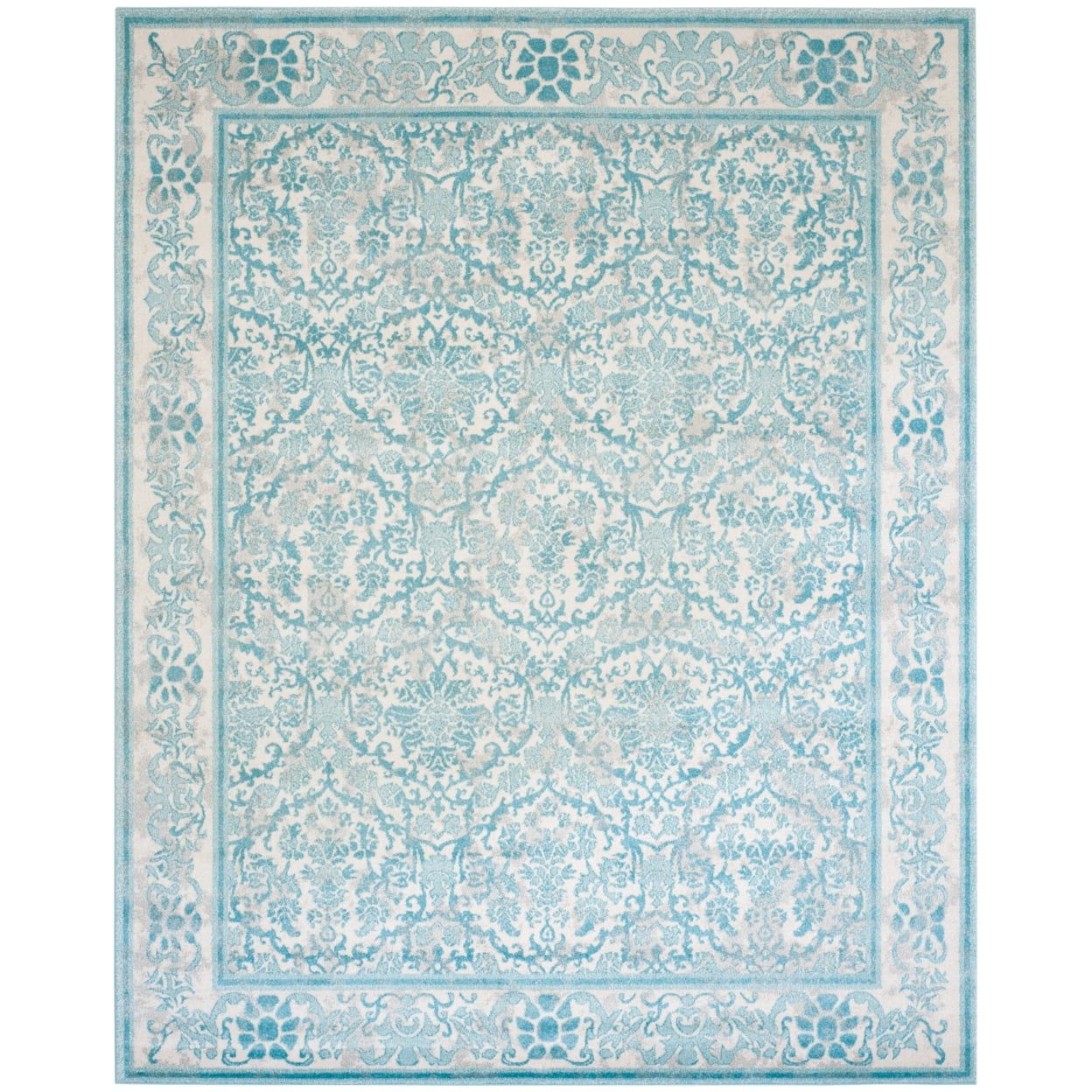 Ivory and Light Blue Rectangular Synthetic Area Rug, 11' x 15'