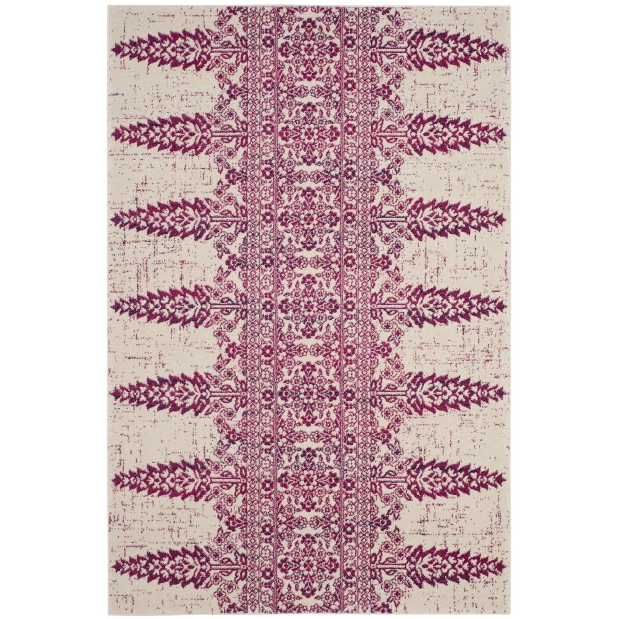 Ivory and Fuchsia High Pile Boho Chic Runner Rug