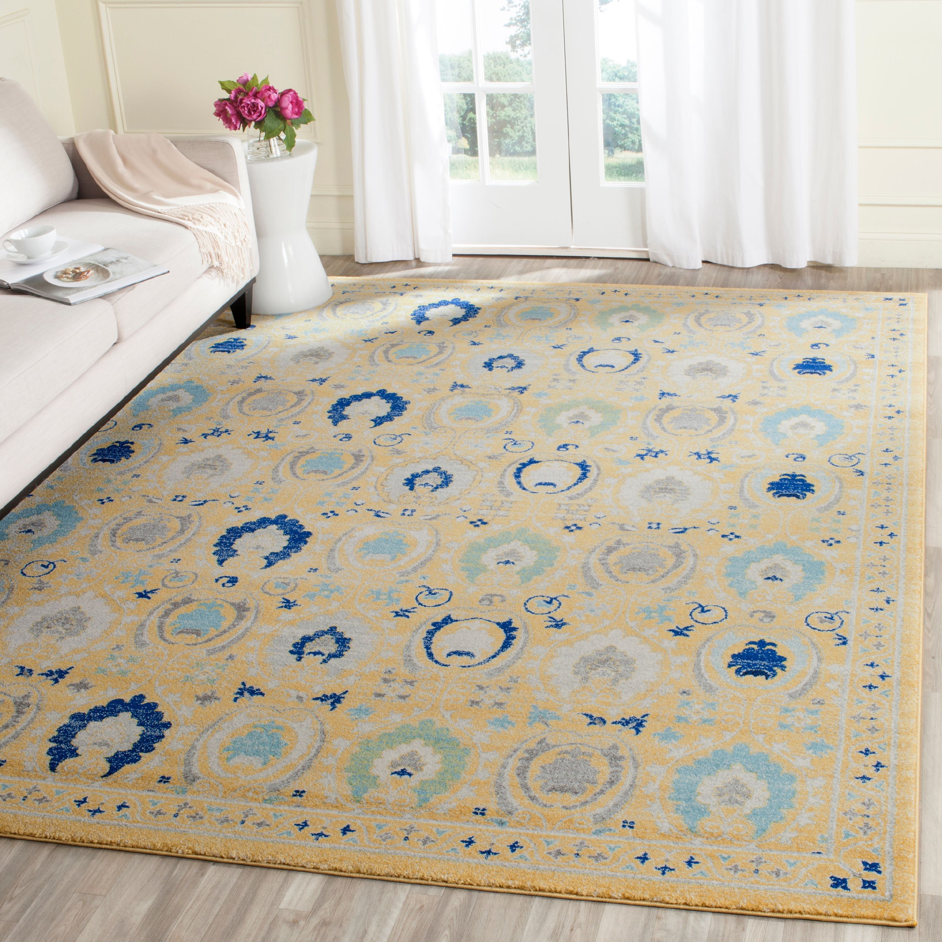 SAFAVIEH Evoke Milica Floral Bordered Area Rug, Gold/Ivory, 9' x 12'