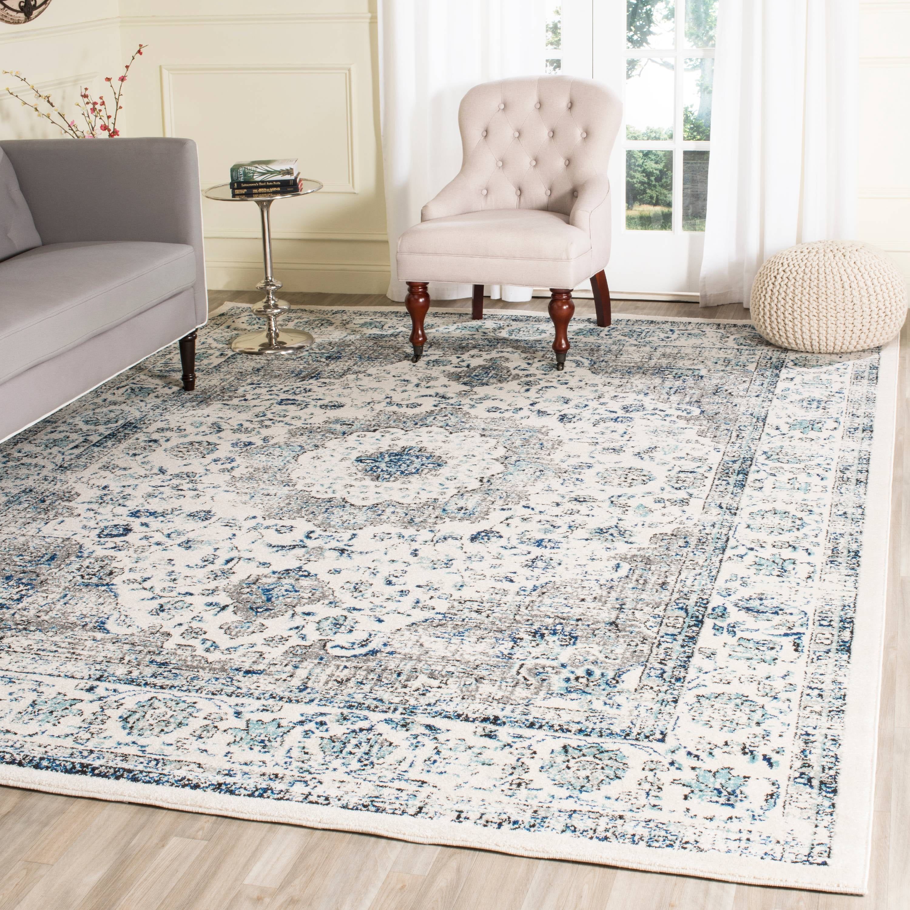 Grey and Ivory Floral Medallion 12' x 18' Area Rug