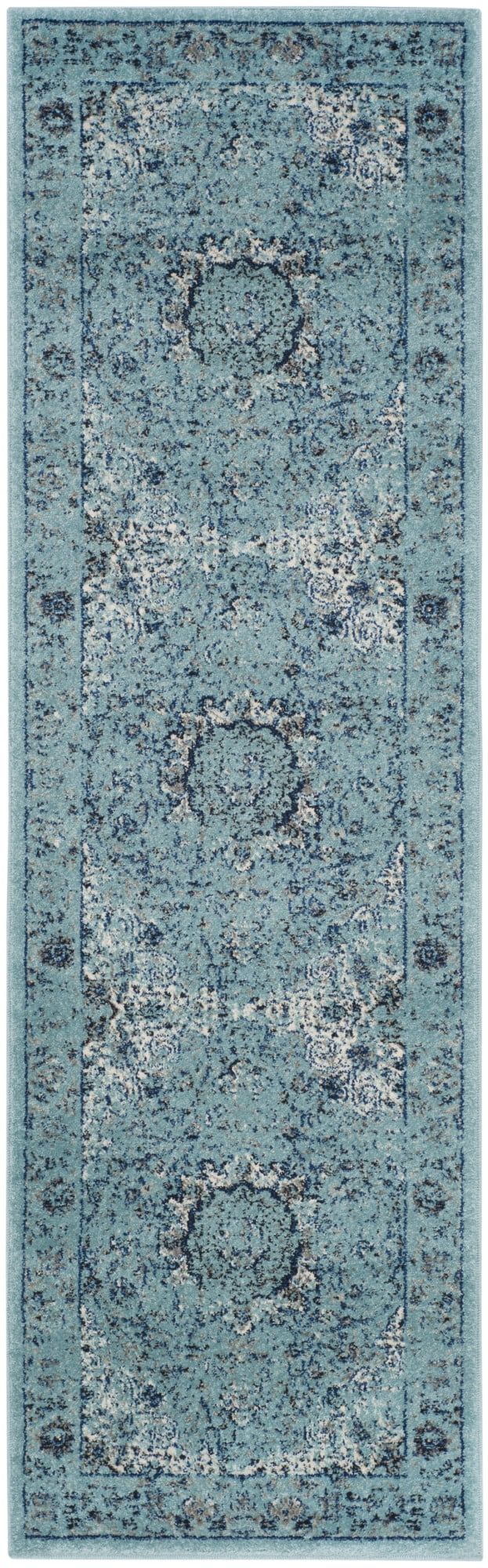 Light Blue Synthetic Hand-Knotted Reversible Runner Rug