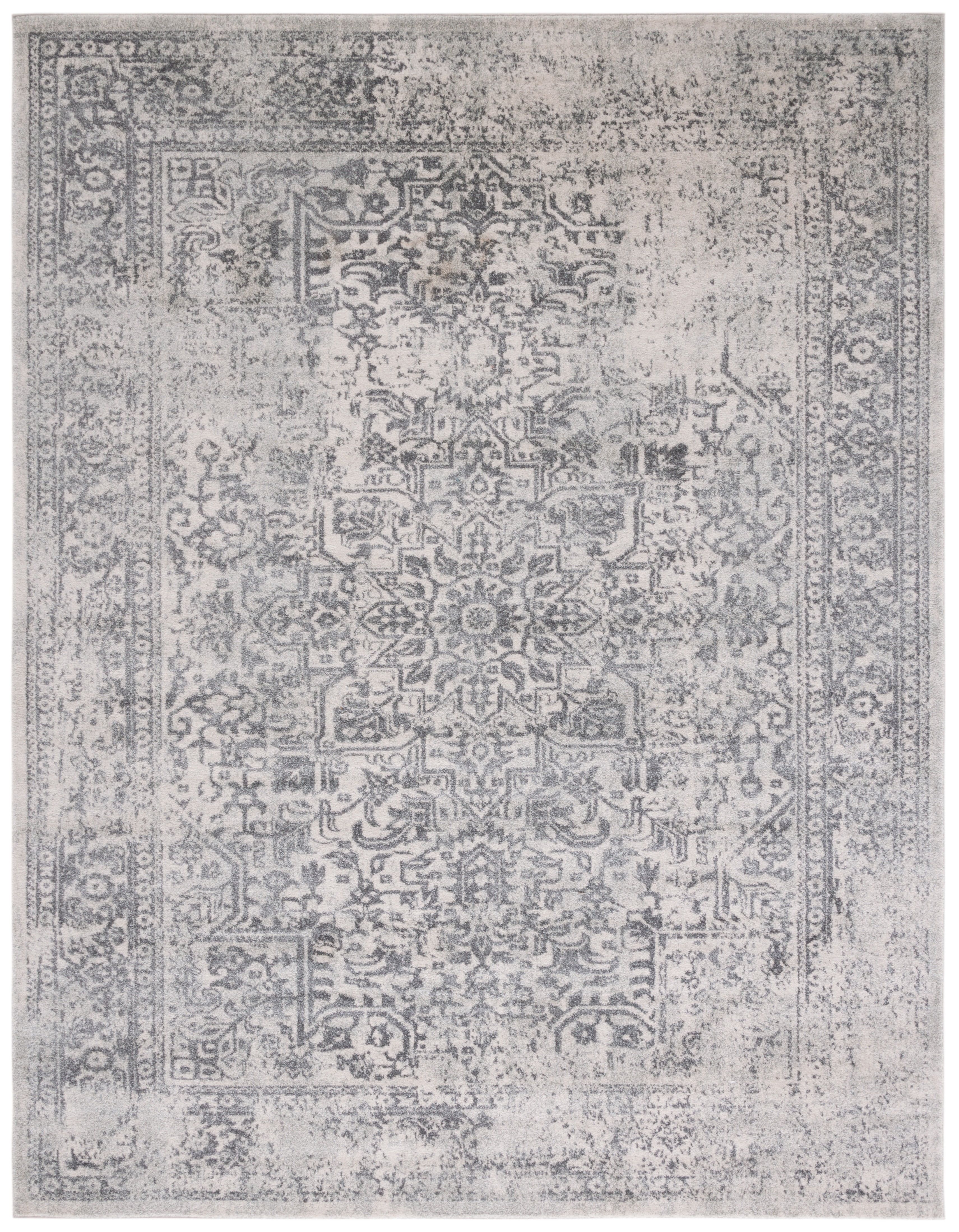 Ivory and Grey Synthetic 9' x 12' Rectangular Area Rug