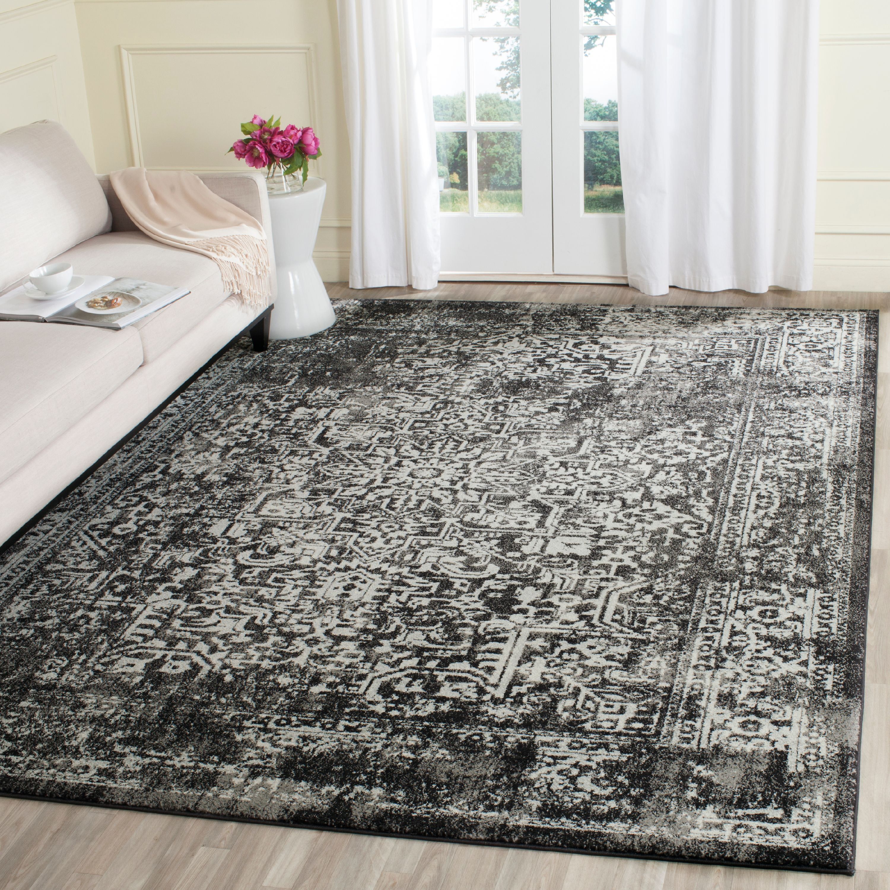 Evoke Black and Gray Floral Synthetic 9' x 12' Area Rug