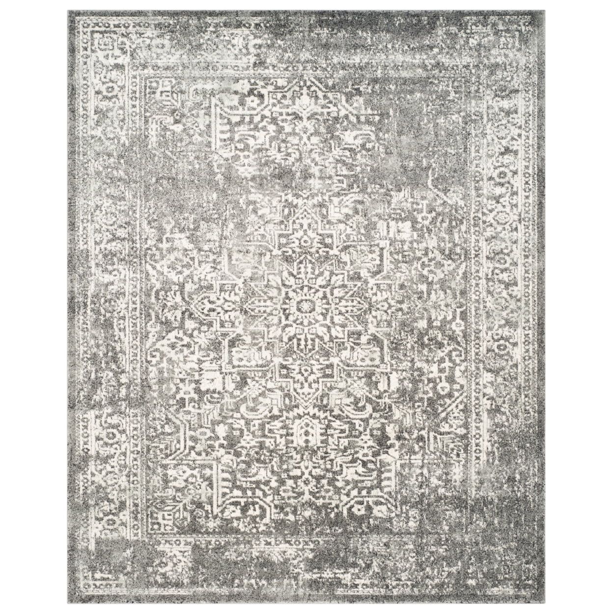 Evoke Grey and Ivory Floral Synthetic 9' x 12' Area Rug