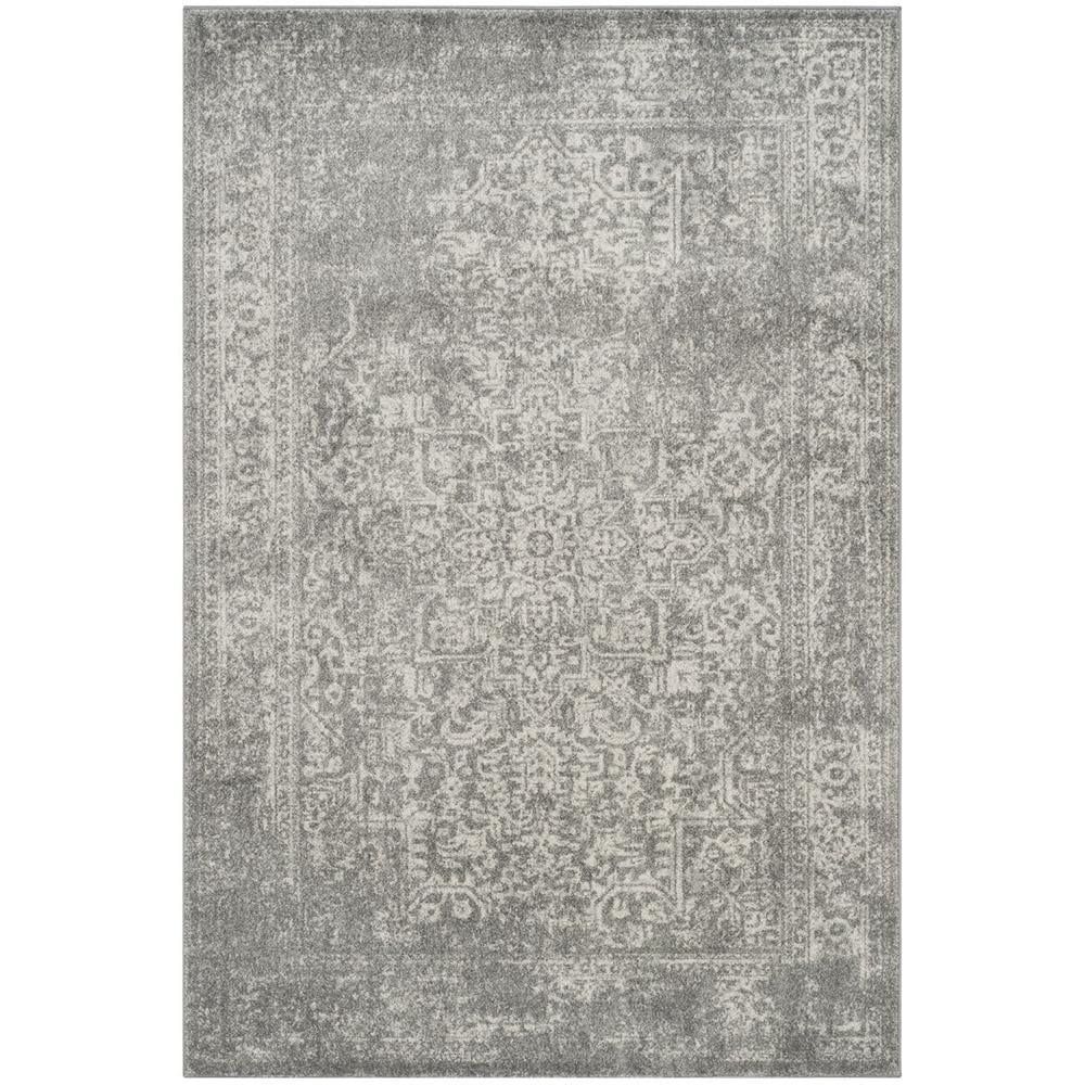 Reversible Silver/Ivory Synthetic Area Rug, 4' x 6'