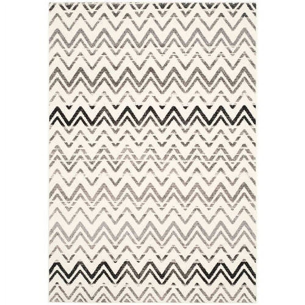 Cream and Dark Grey Chevron Stripes Area Rug, 4' x 6'