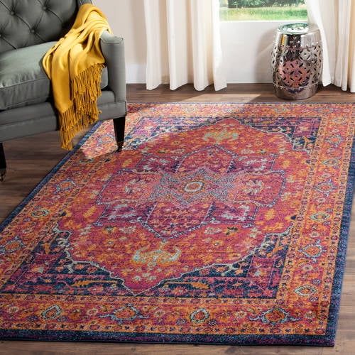 Fuchsia and Orange High Pile Boho-Chic Area Rug, 3' x 5'