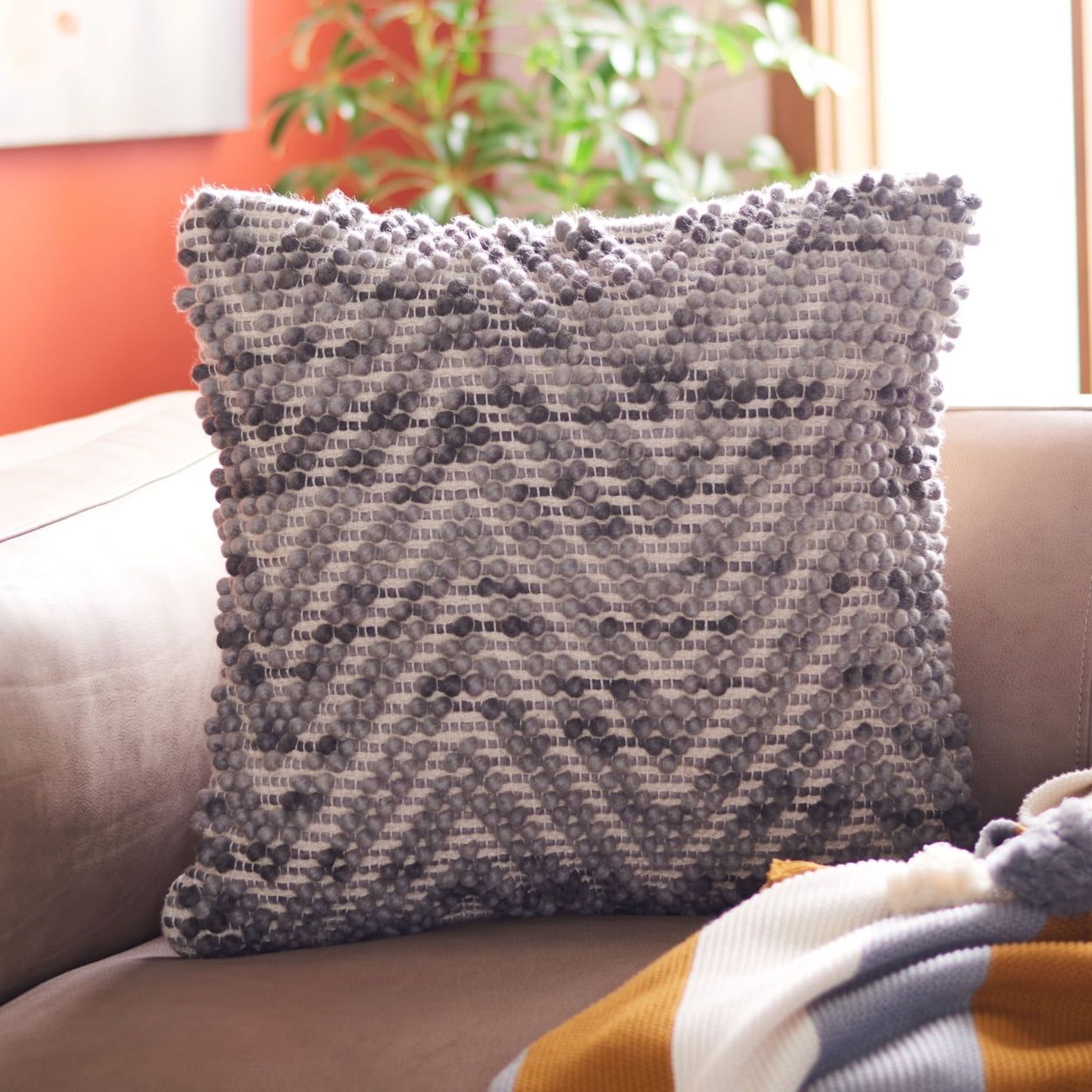 Eydie 20" Square Grey Wool and Cotton Pillow