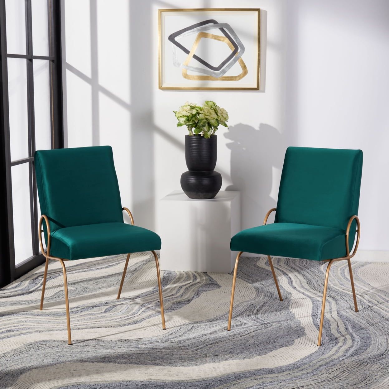 Emerald Velvet Upholstered Side Chair with Gold Metal Frame