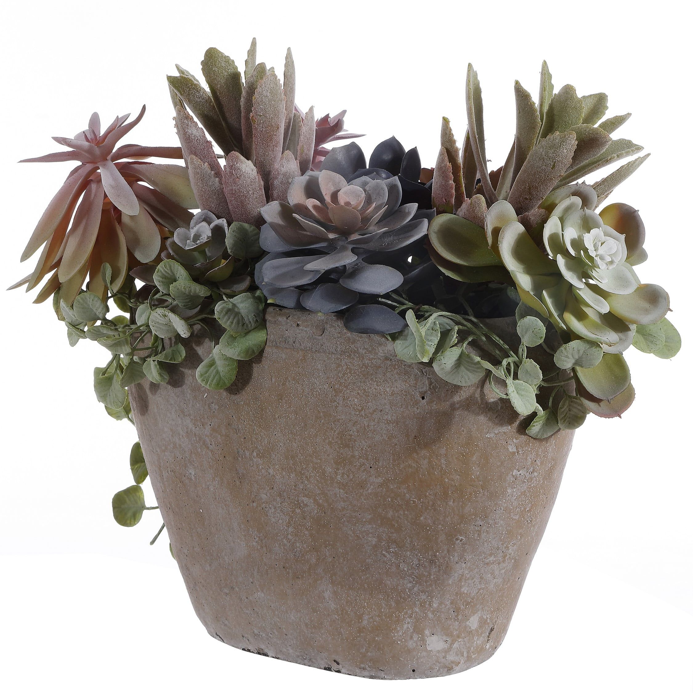 Outdoor Faux Succulent with Lights in Gray Pot