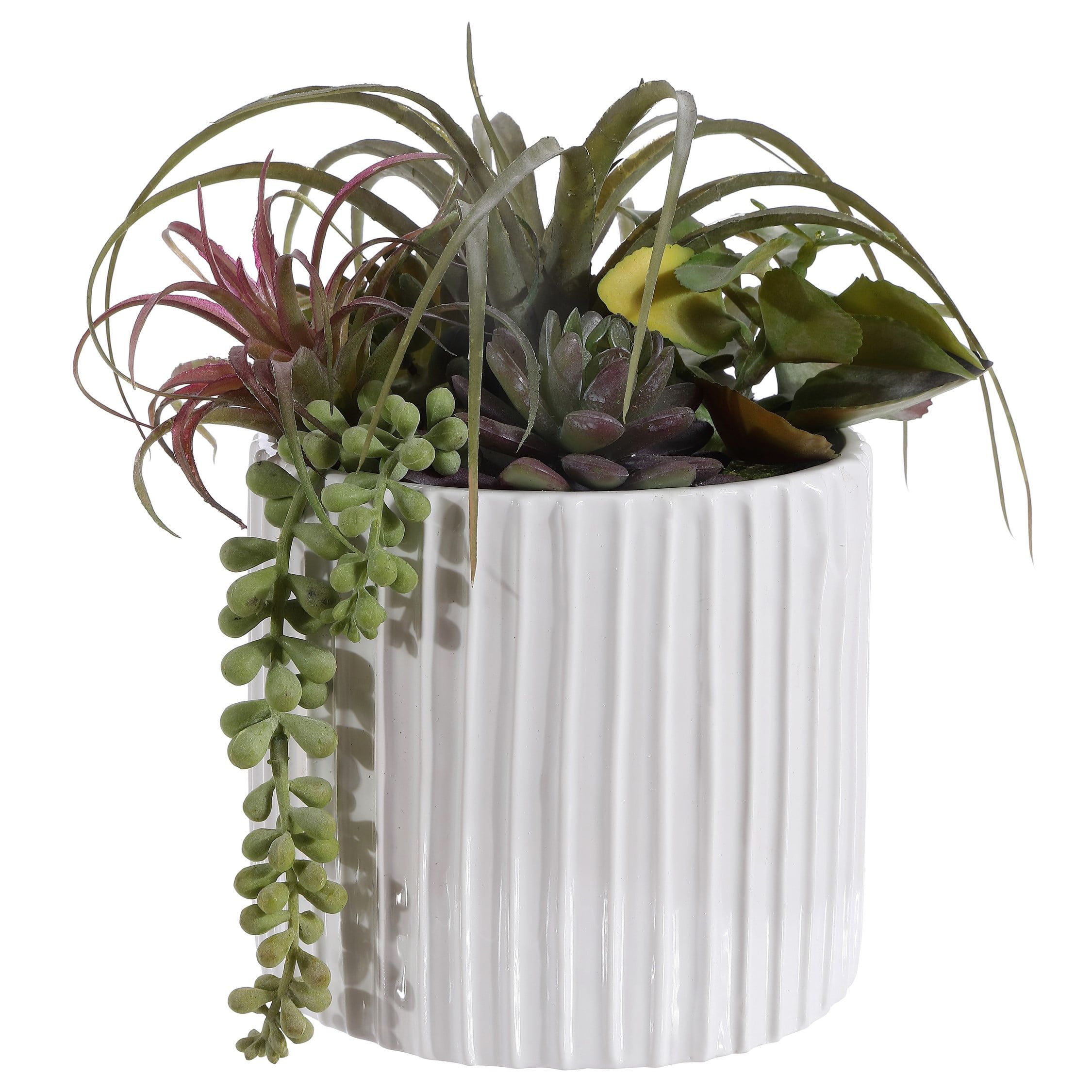 Luminous Luxe 9" Green Faux Succulent in White Pot