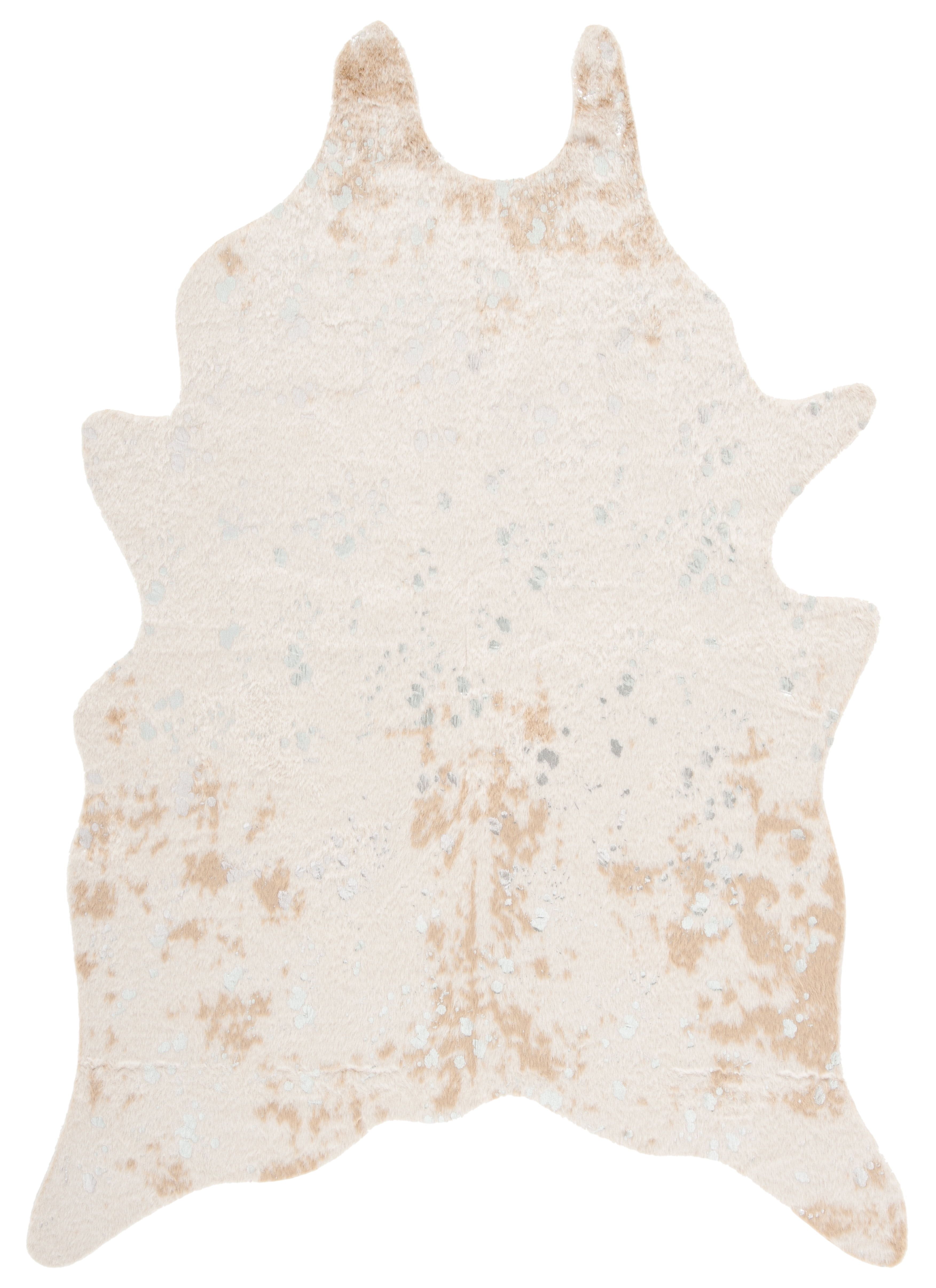 Beige and Silver Faux Cowhide Area Rug 5' x 6'5"