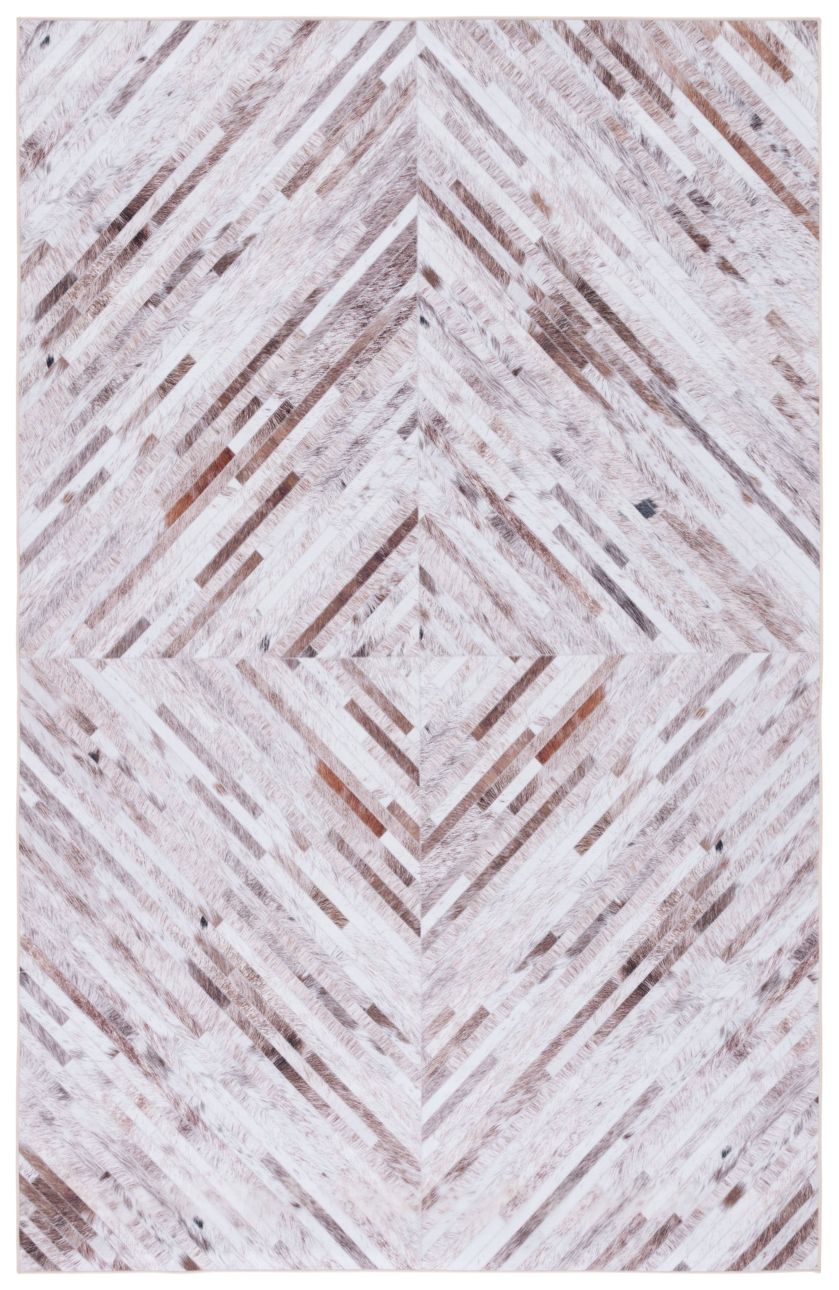 Beige and Brown Faux Fur 6' x 9' Washable Area Rug