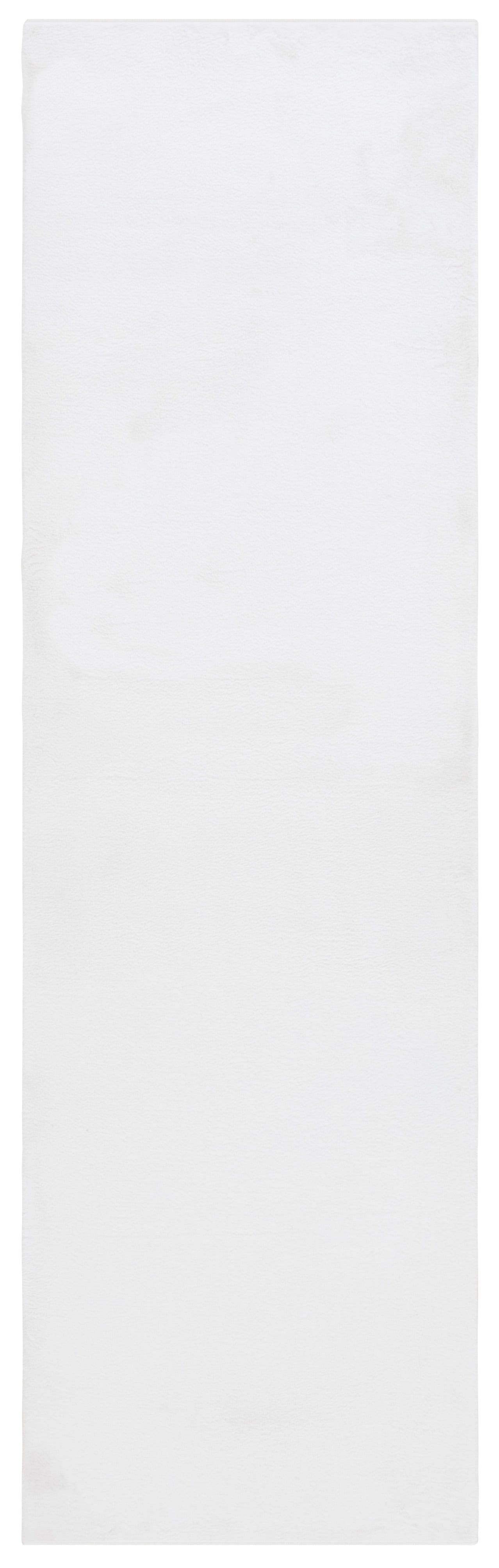 Ivory Faux Rabbit Fur Polyester Machine Washable Runner Rug