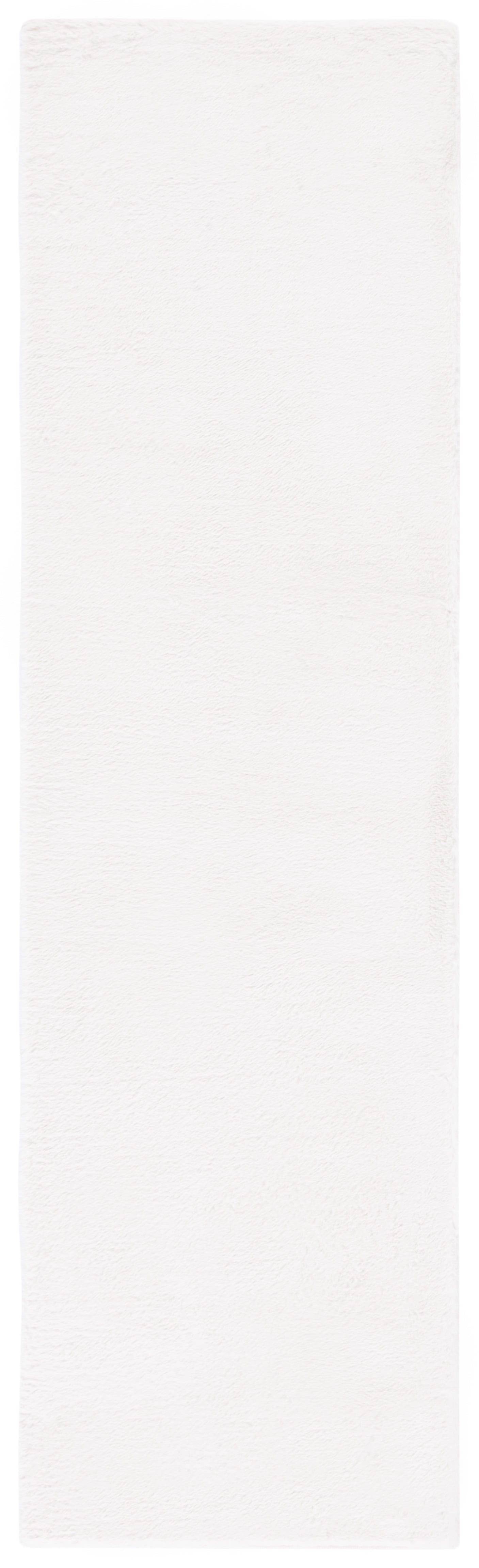 Off-White Faux Rabbit Fur Runner Rug, 2'3" x 8'