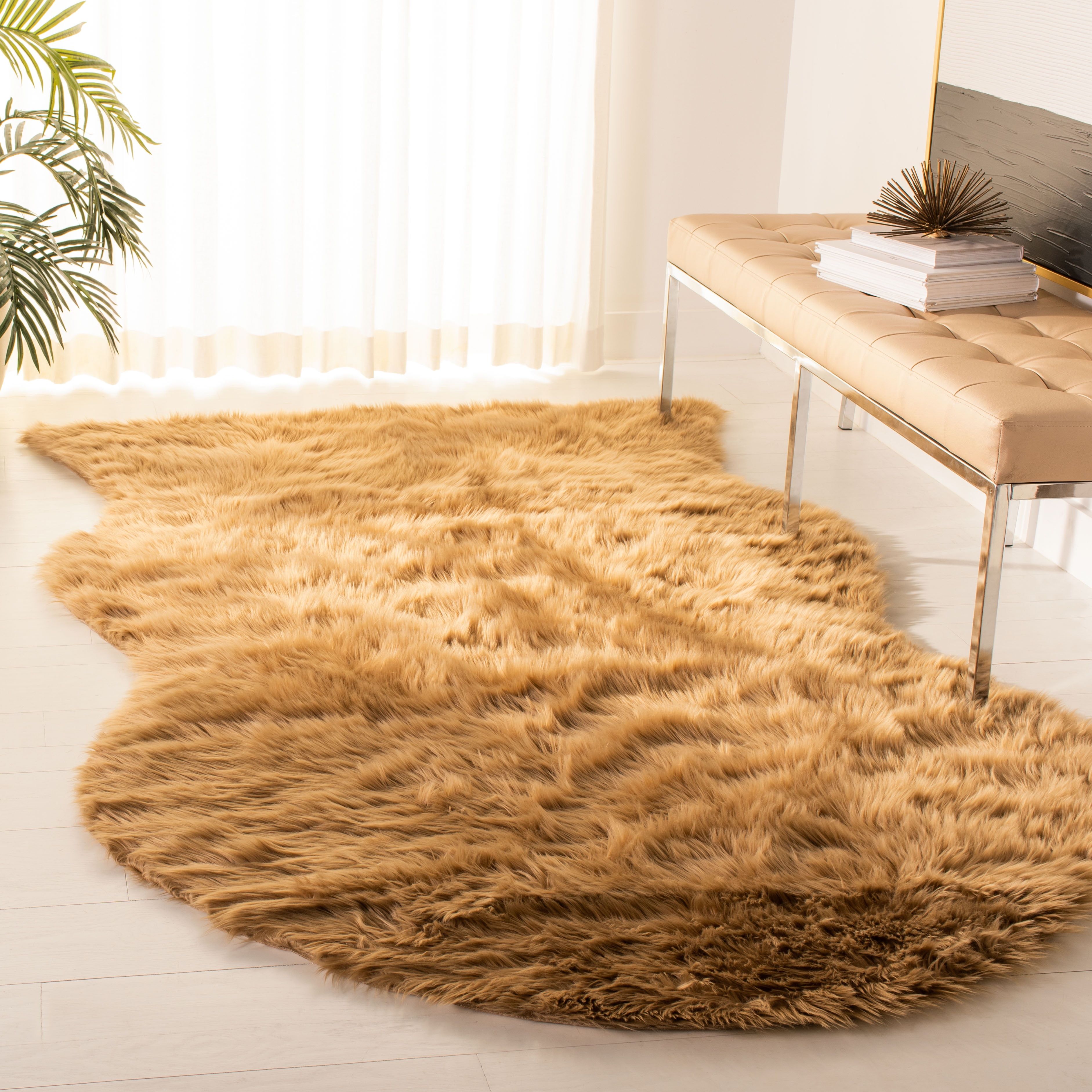 Camel Luxe Handmade Faux Sheepskin Cotton Fur 5x8 Rug