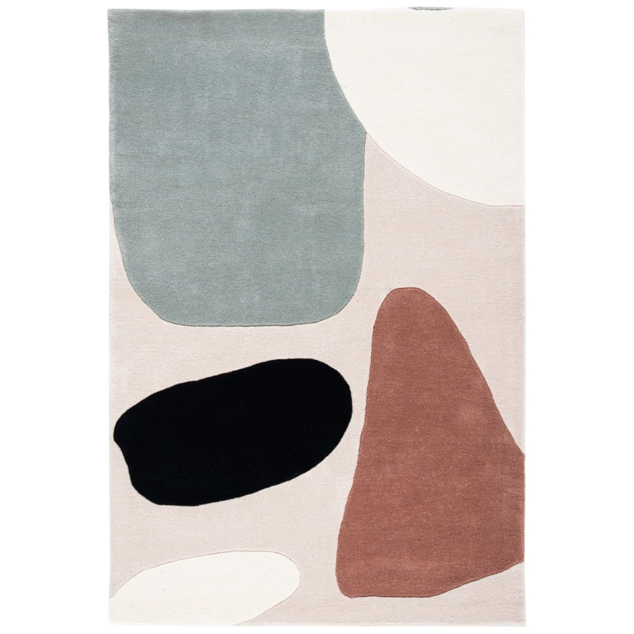 Handmade Black and White Tufted Wool Silk Round Rug