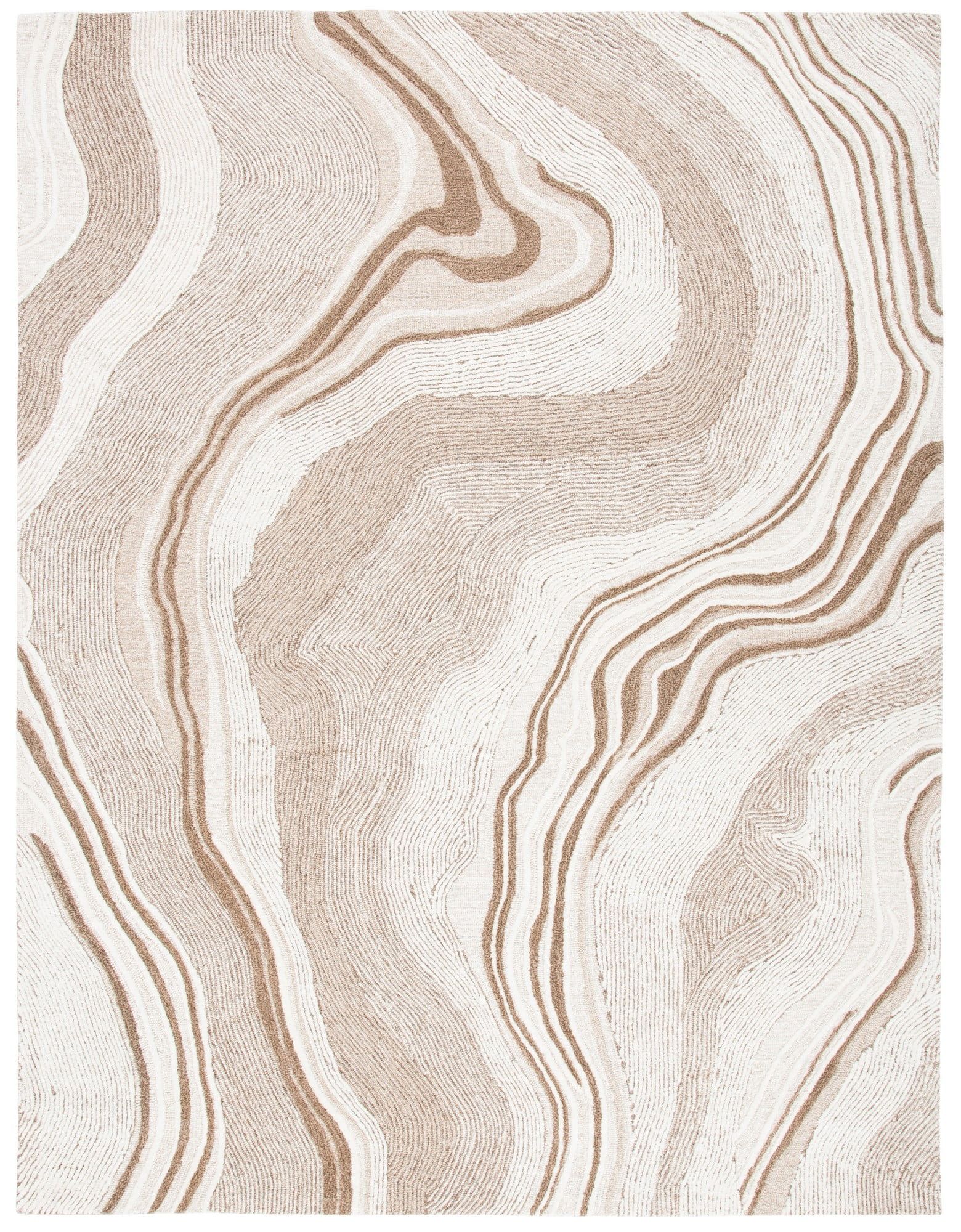 Ivory and Beige Abstract Wool Silk 9' x 12' Rug