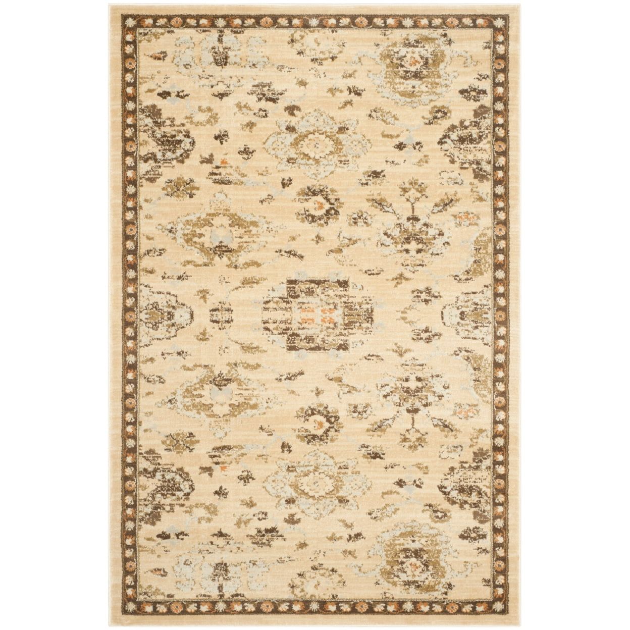 Ivory and Brown Synthetic Easy Care Area Rug, 4' x 6'