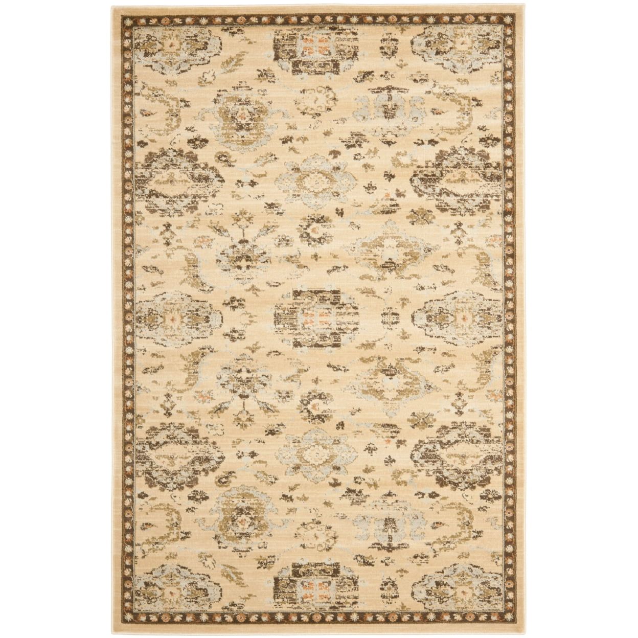 Ivory and Brown Rectangular Synthetic 5' x 7' Area Rug