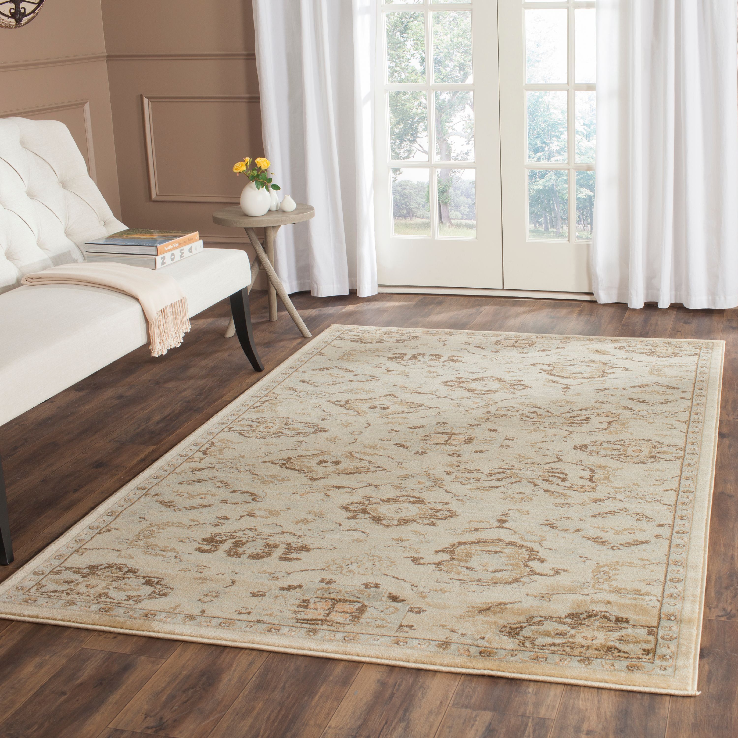 Ivory and Grey Rectangular Synthetic Easy Care Area Rug