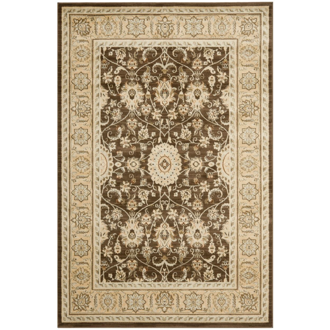 Handmade Rectangular Brown and Ivory Synthetic Rug, 5' x 7'