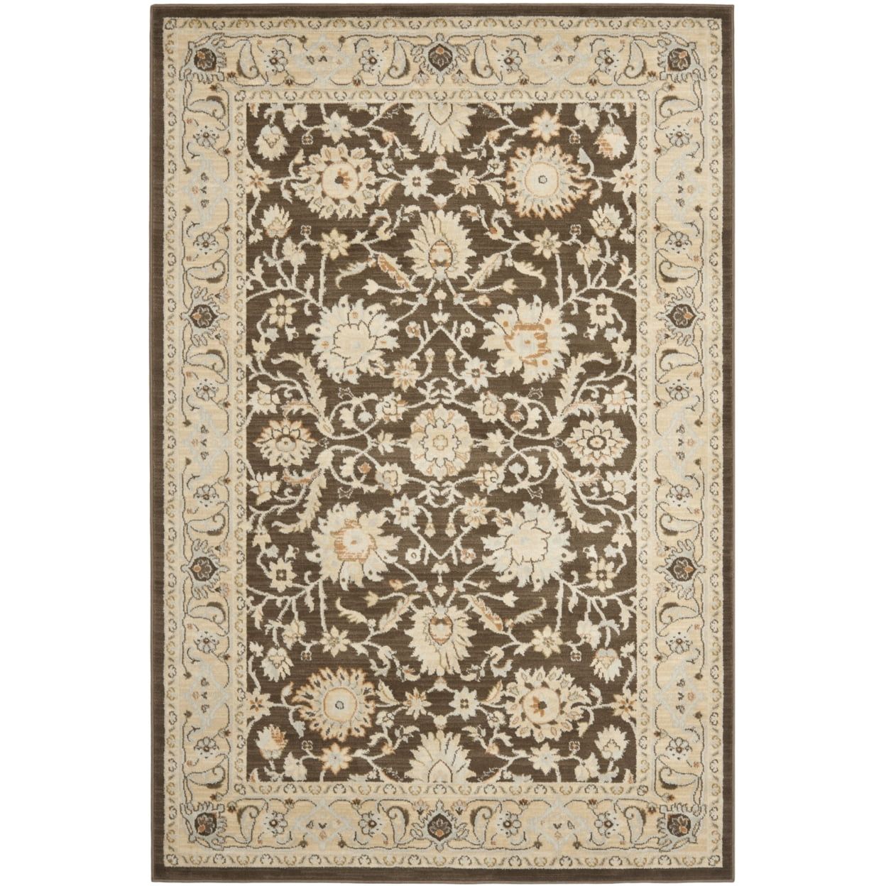 Ivory and Grey Rectangular 8' x 10' Stain-Resistant Synthetic Rug