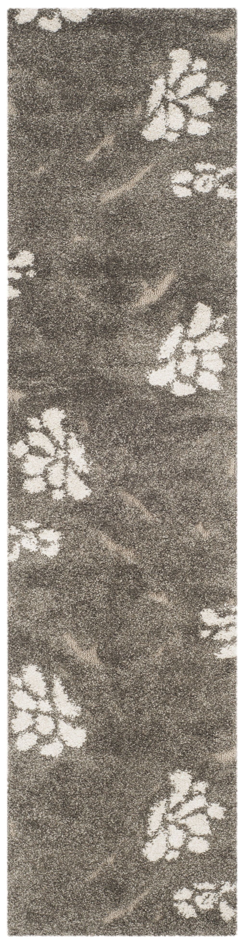 Elegant Smoke and Beige Floral Shag Runner Rug, 2'3" x 10'