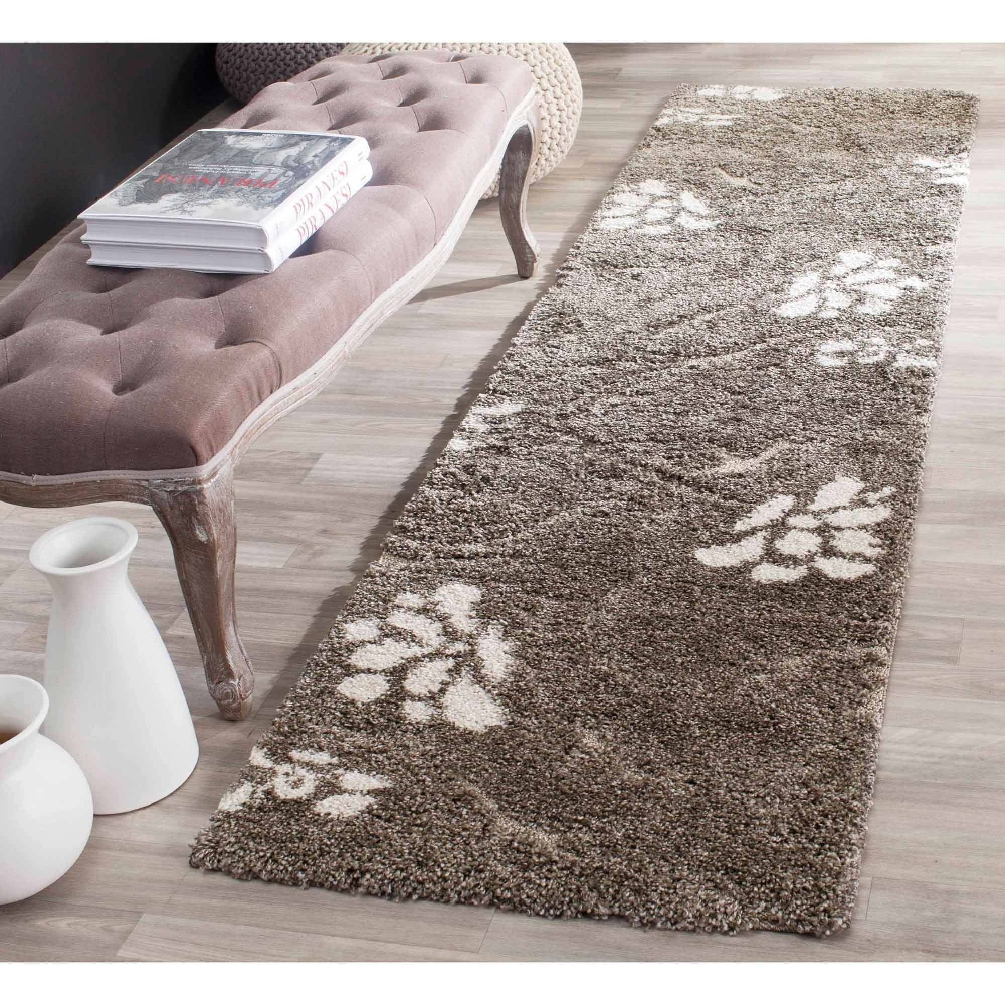 Elegant Smoke and Beige Floral Shag Runner Rug, 2'3" x 10'