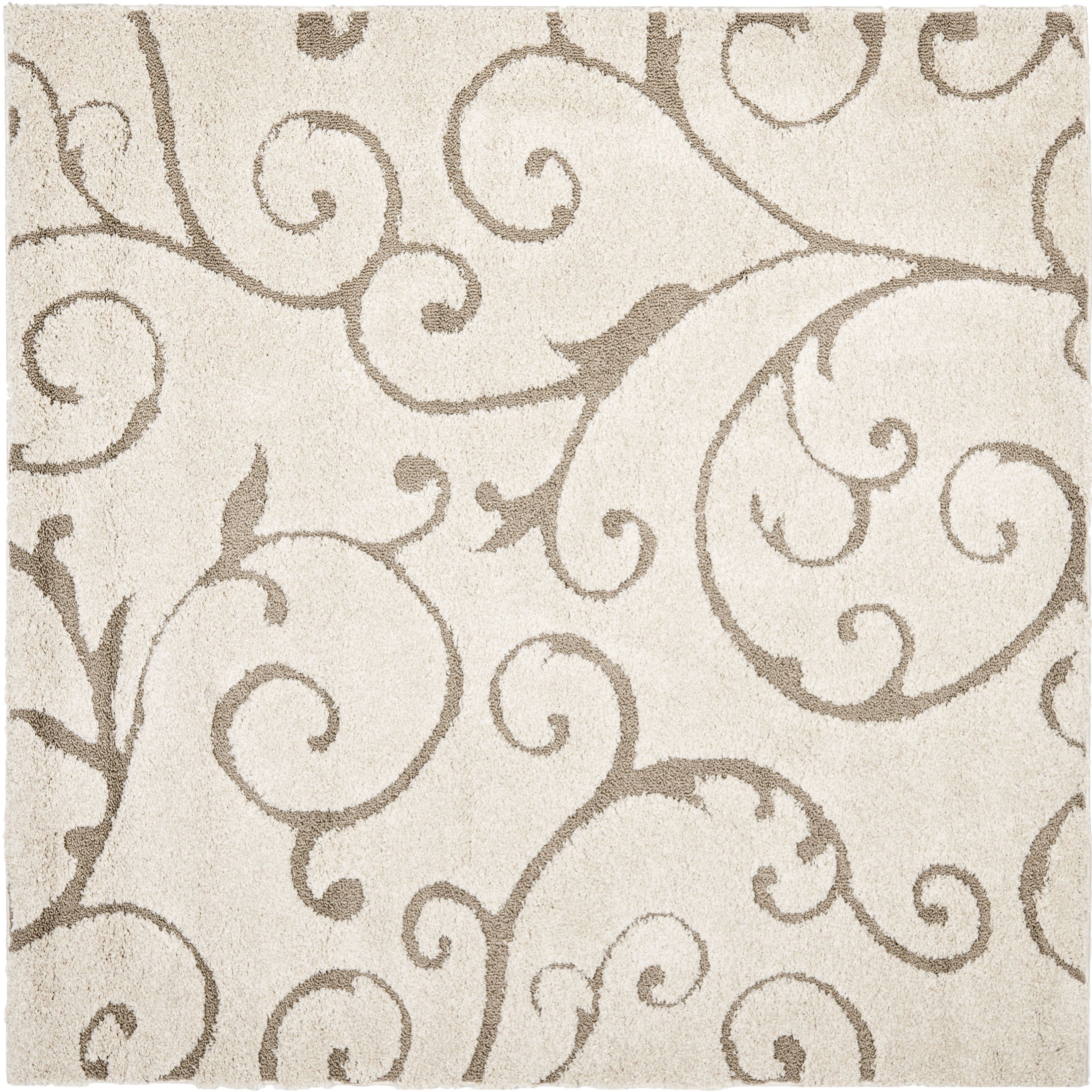 Plush Cream Elegance Synthetic Hand-Knotted 39" Square Shag Rug