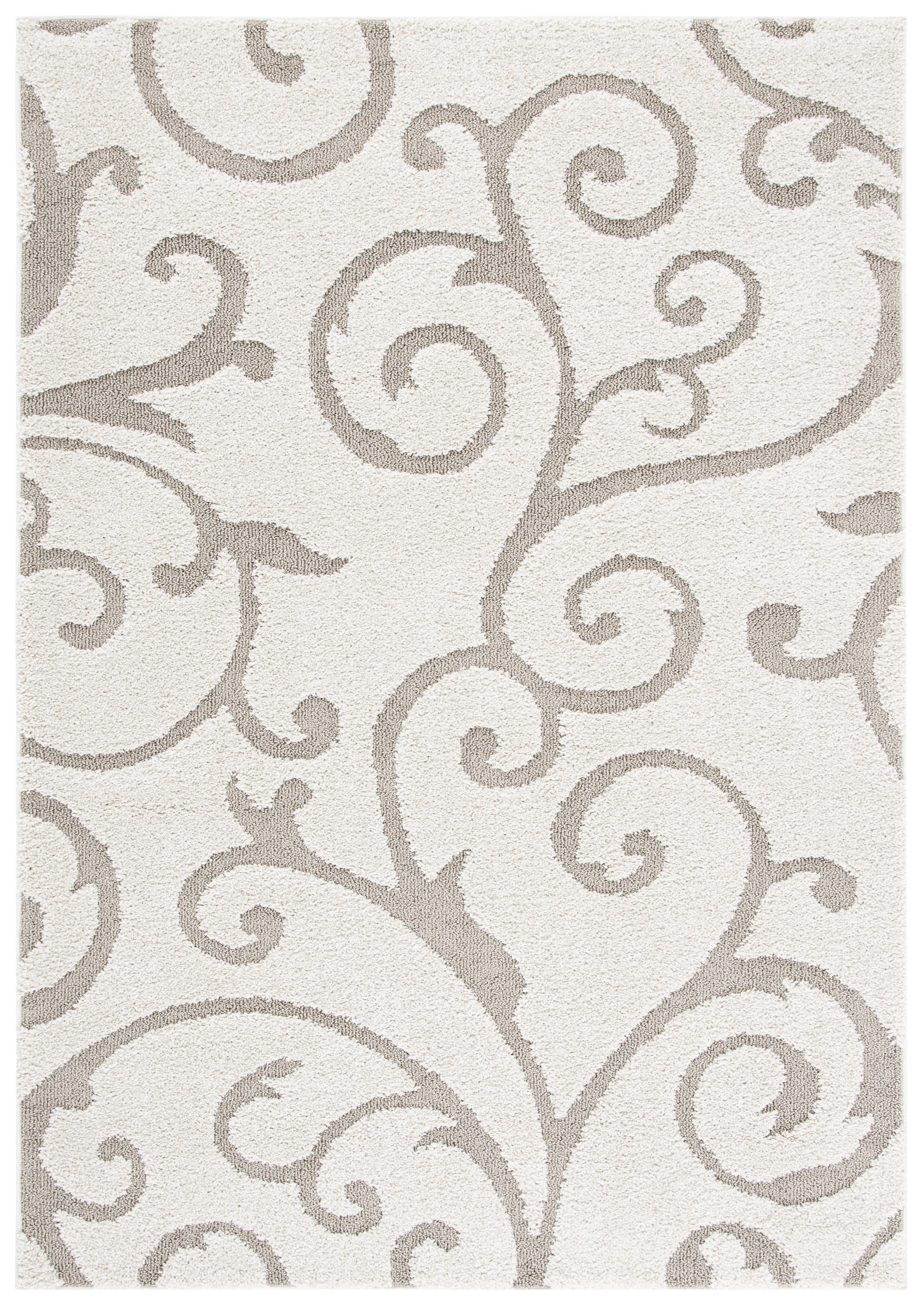 Ivory Floral Shag Area Rug with Synthetic Fibers