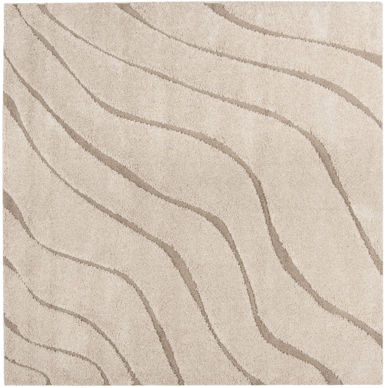 Luxe Cream Beige 6'7" Square Shag Rug with Non-Slip Feature