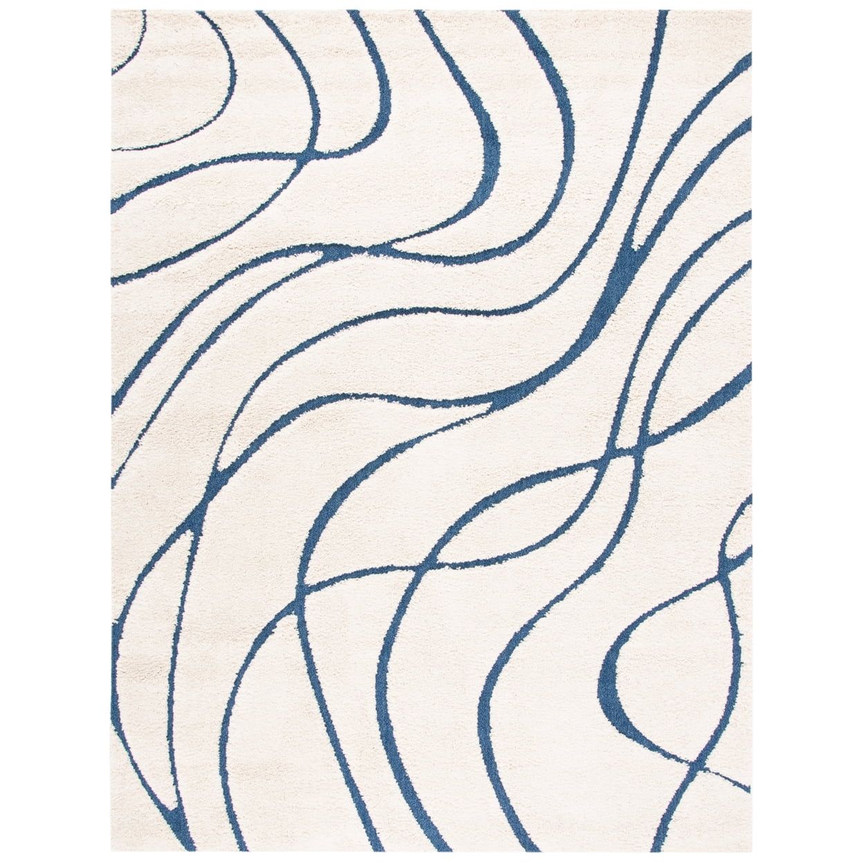 Cream and Blue Abstract Shag Square Area Rug, 11'