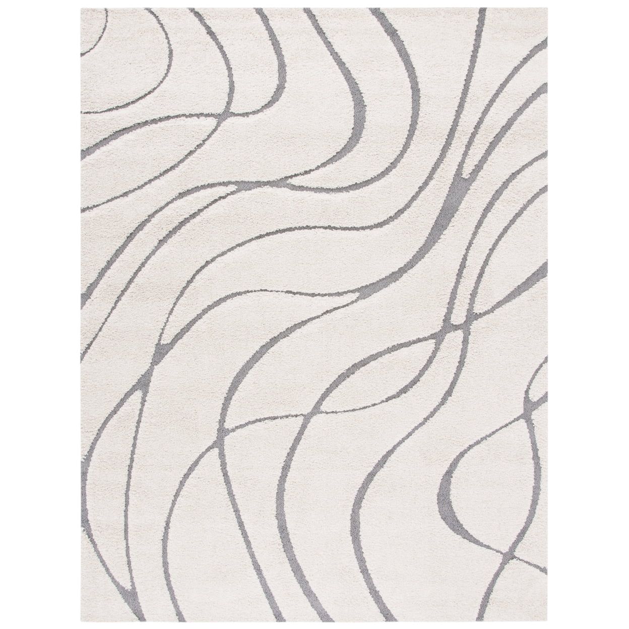Cream and Gray Square Synthetic Shag Area Rug, 8' x 8'