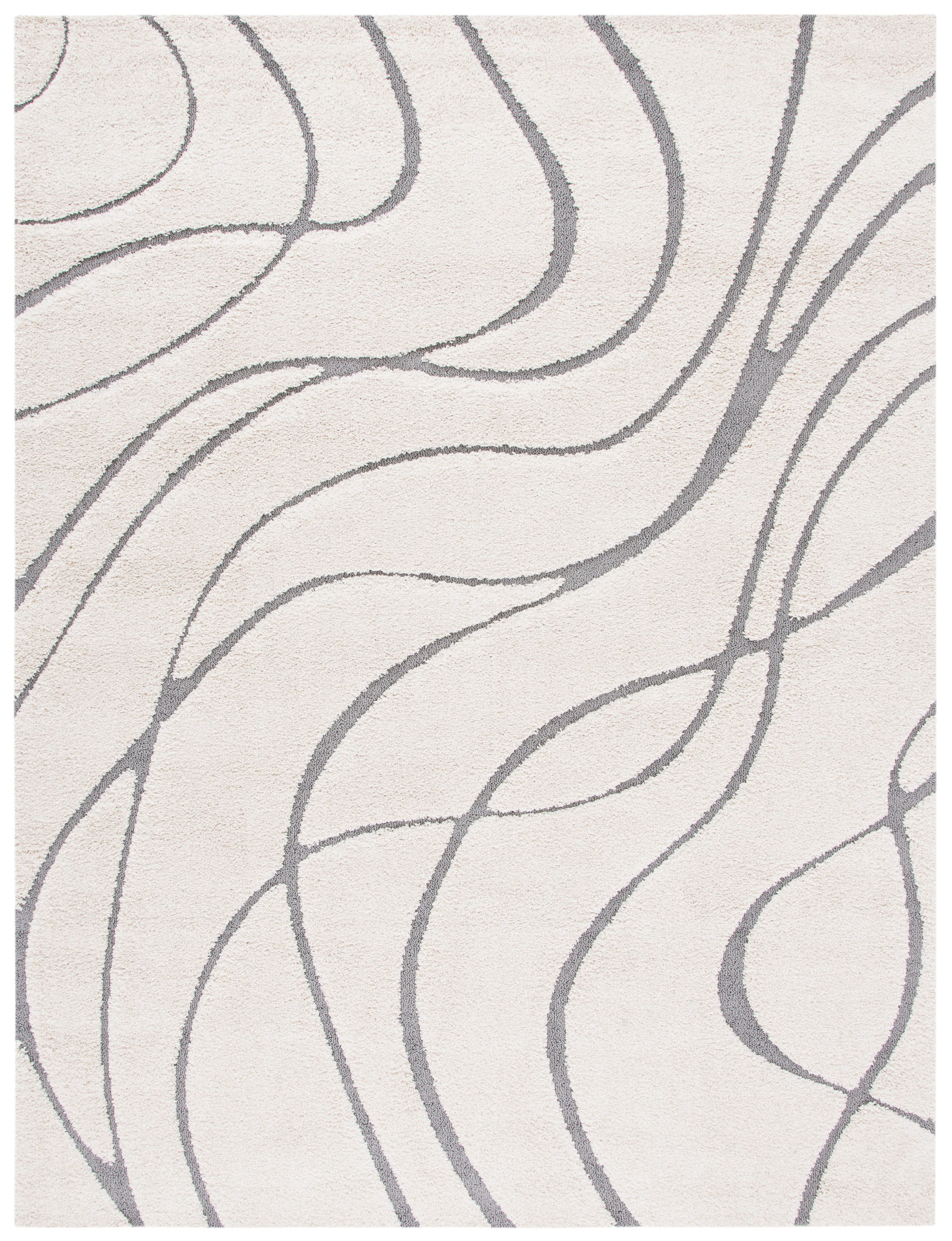 Cream and Grey Abstract Rectangular Shag Rug, 60" x 20"