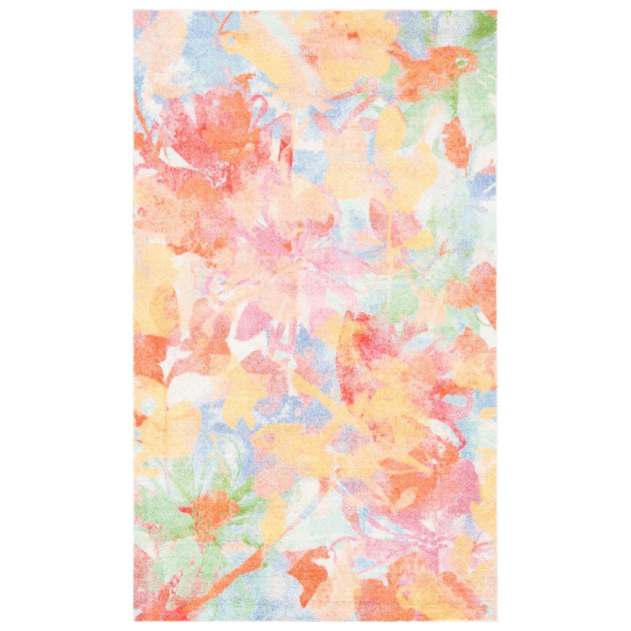 Handmade Floral Multicolor Synthetic Easy Care Rug