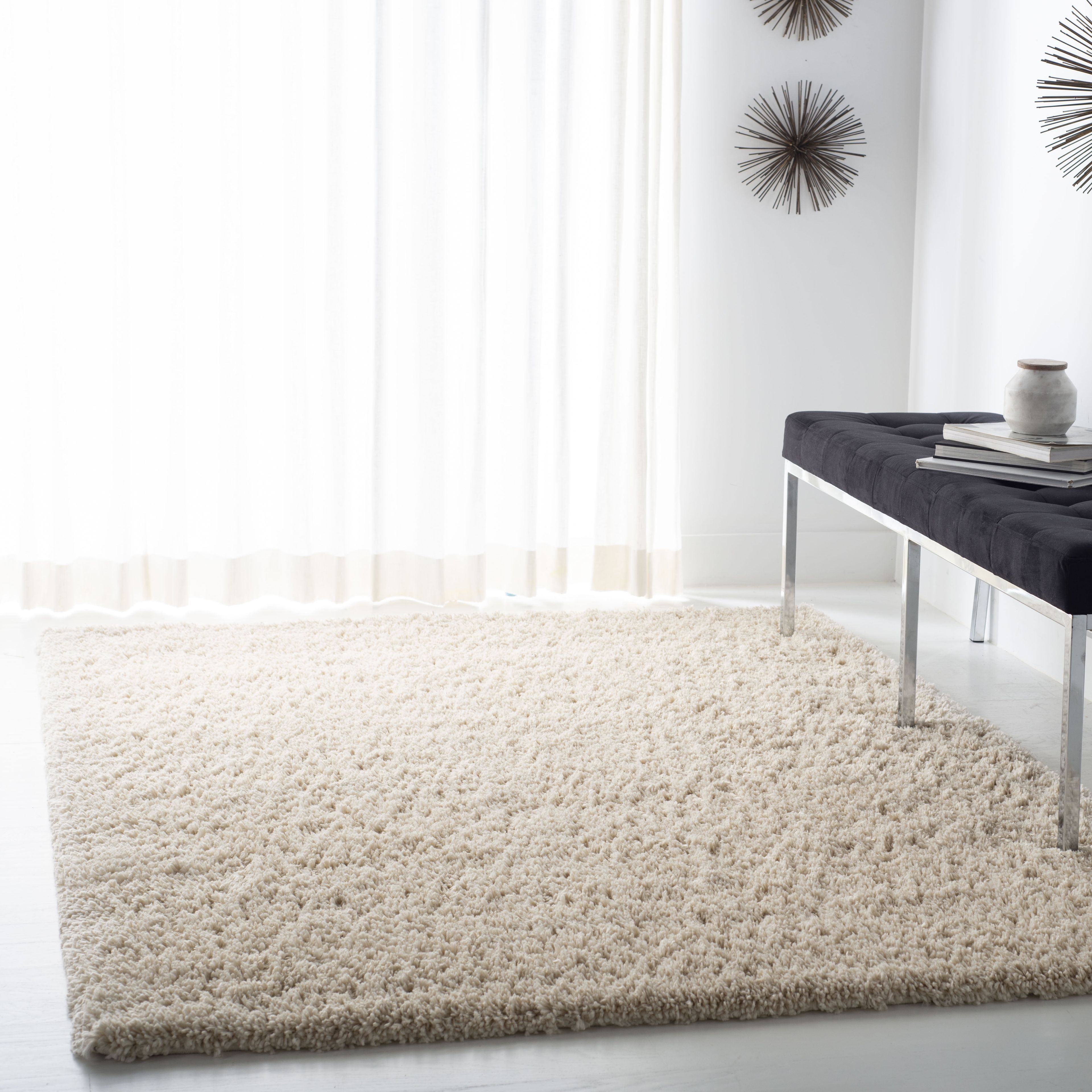 Cream 4' x 6' Plush Shag Area Rug