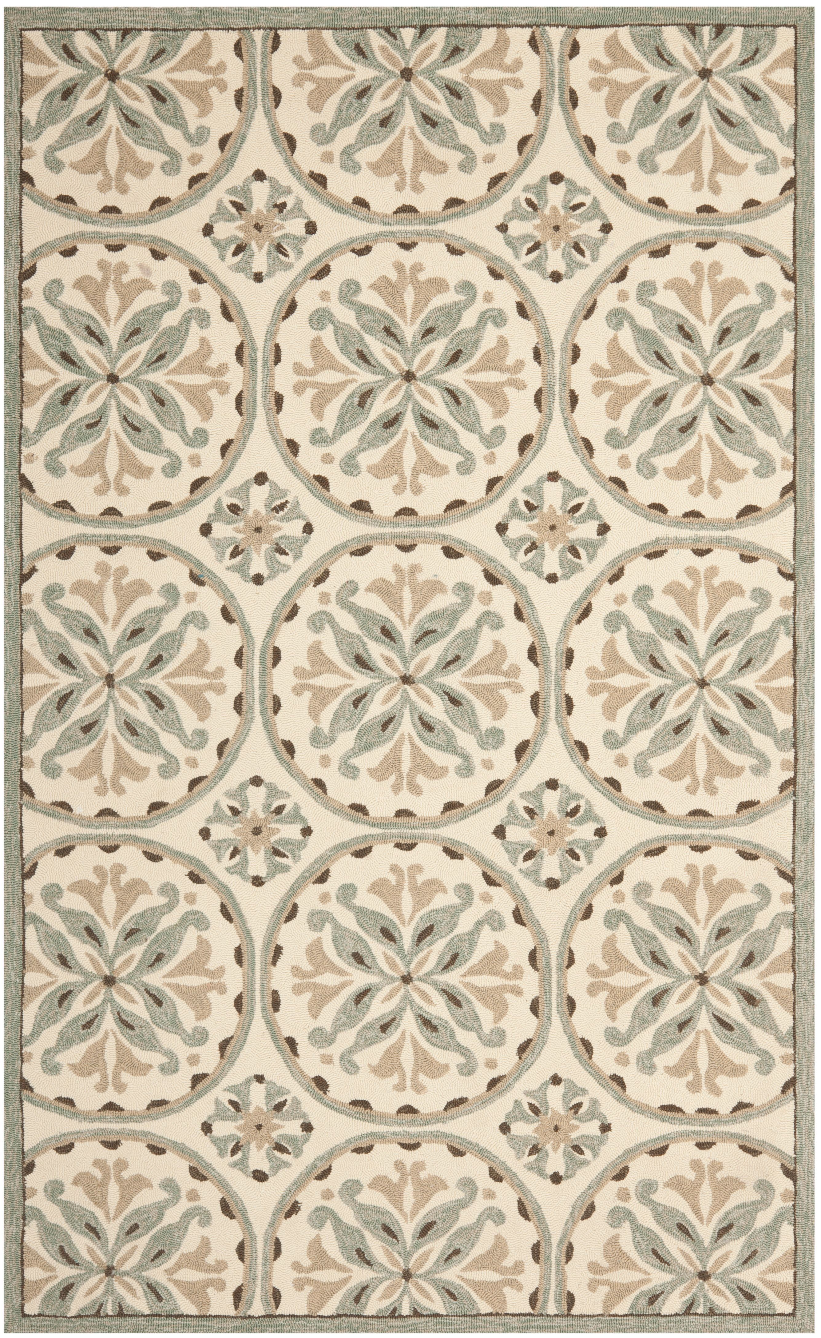 Handmade Blue and Beige Floral Synthetic Area Rug