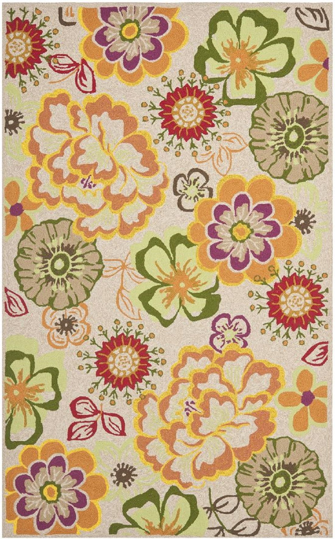 Ivory and Green Floral Tufted Square Kids Rug