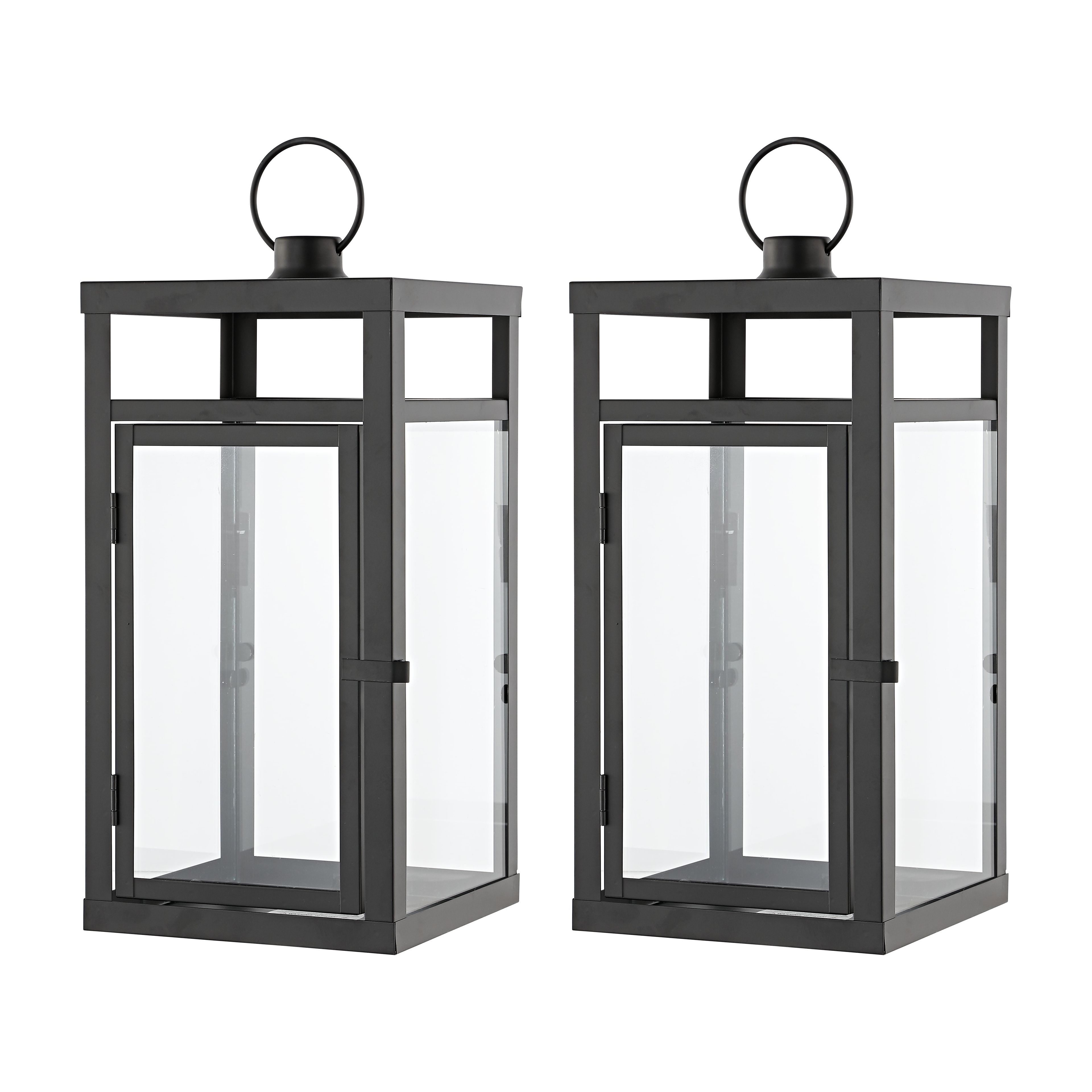 Fraleigh Black Metal Rectangular Hanging Candle Lantern Set