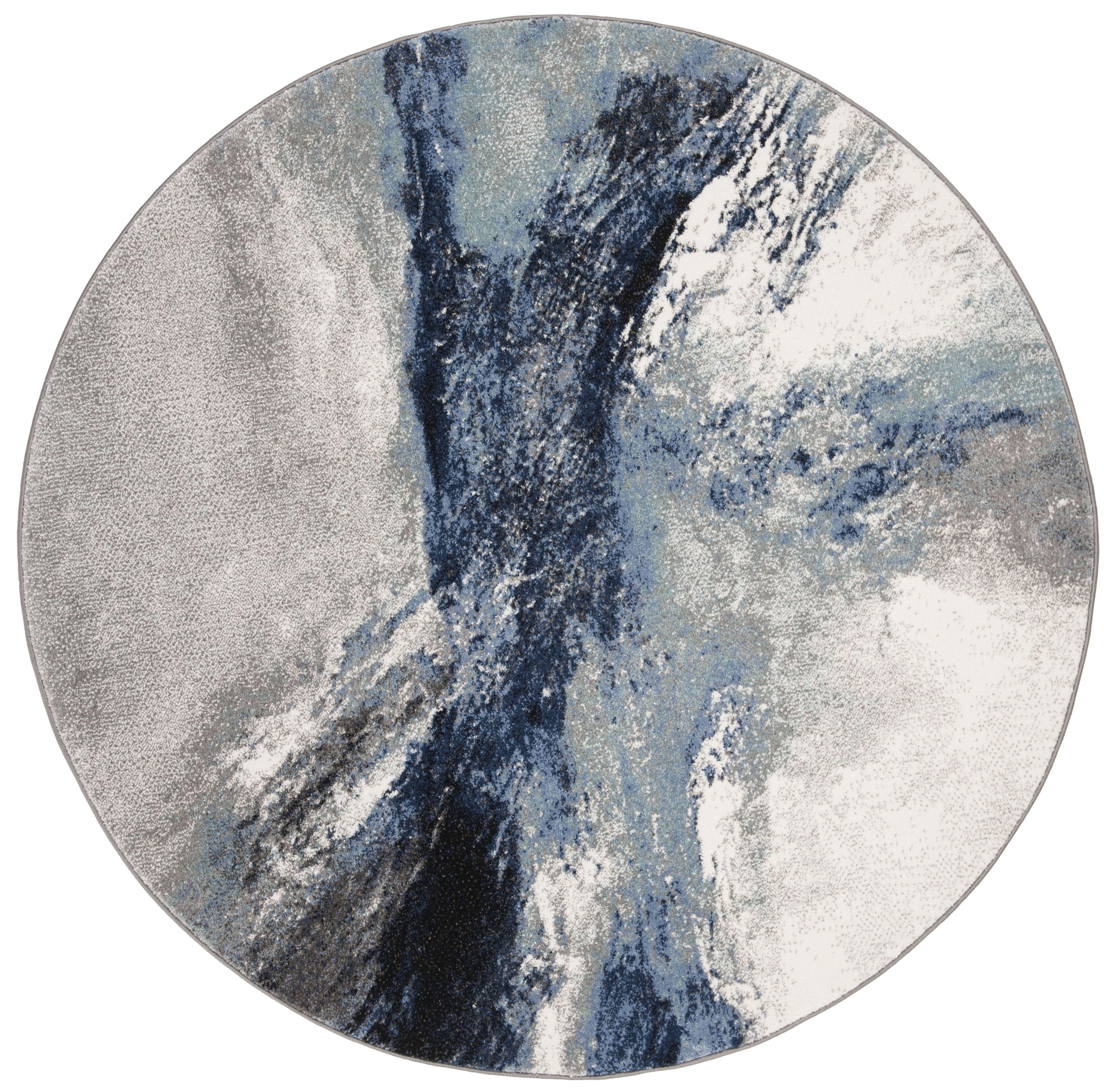 Celestial Mirage Abstract Gray Round Synthetic Rug, 6'7"