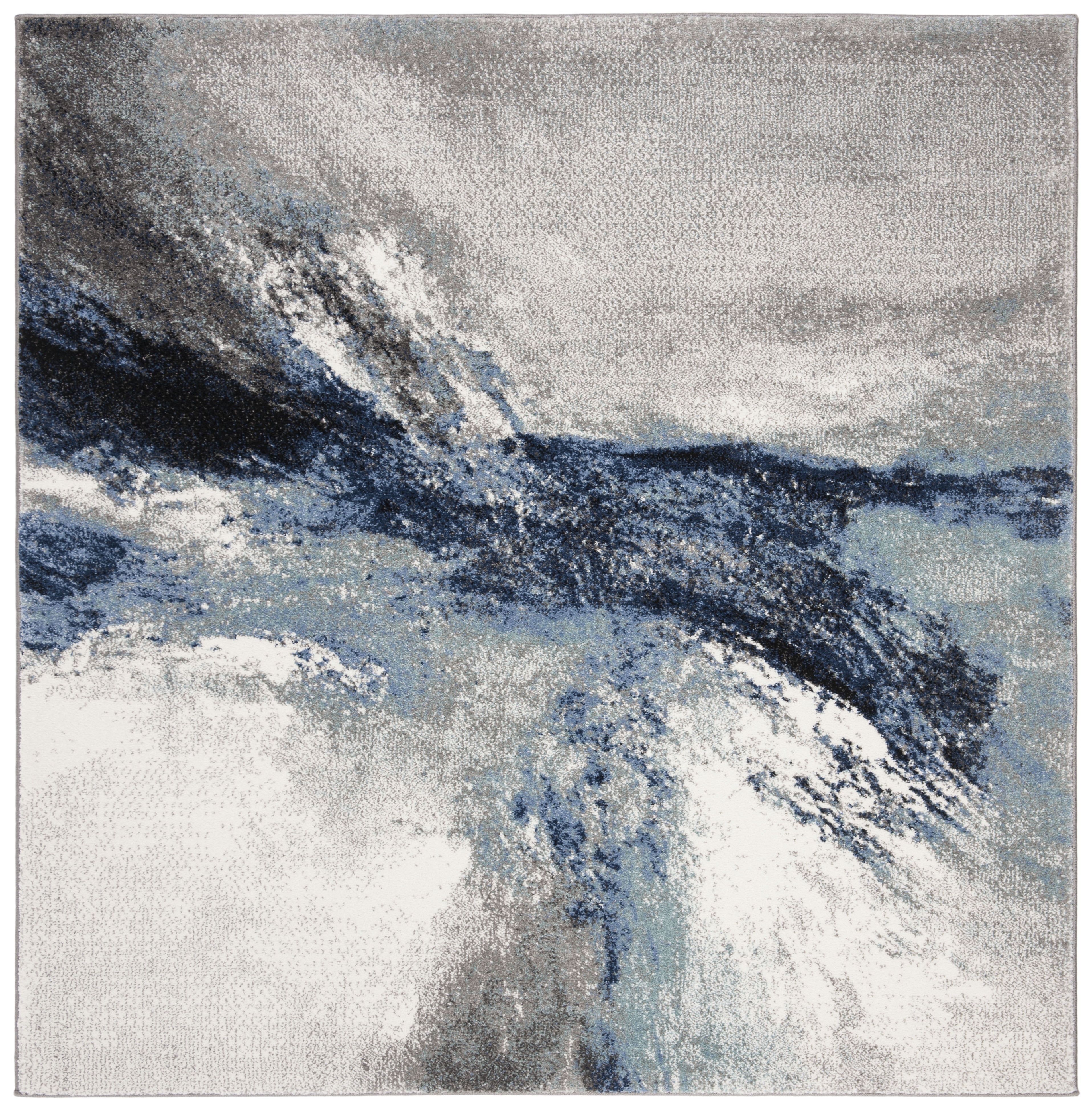 Blue and Gray Abstract Synthetic Square Area Rug, 12' x 12'