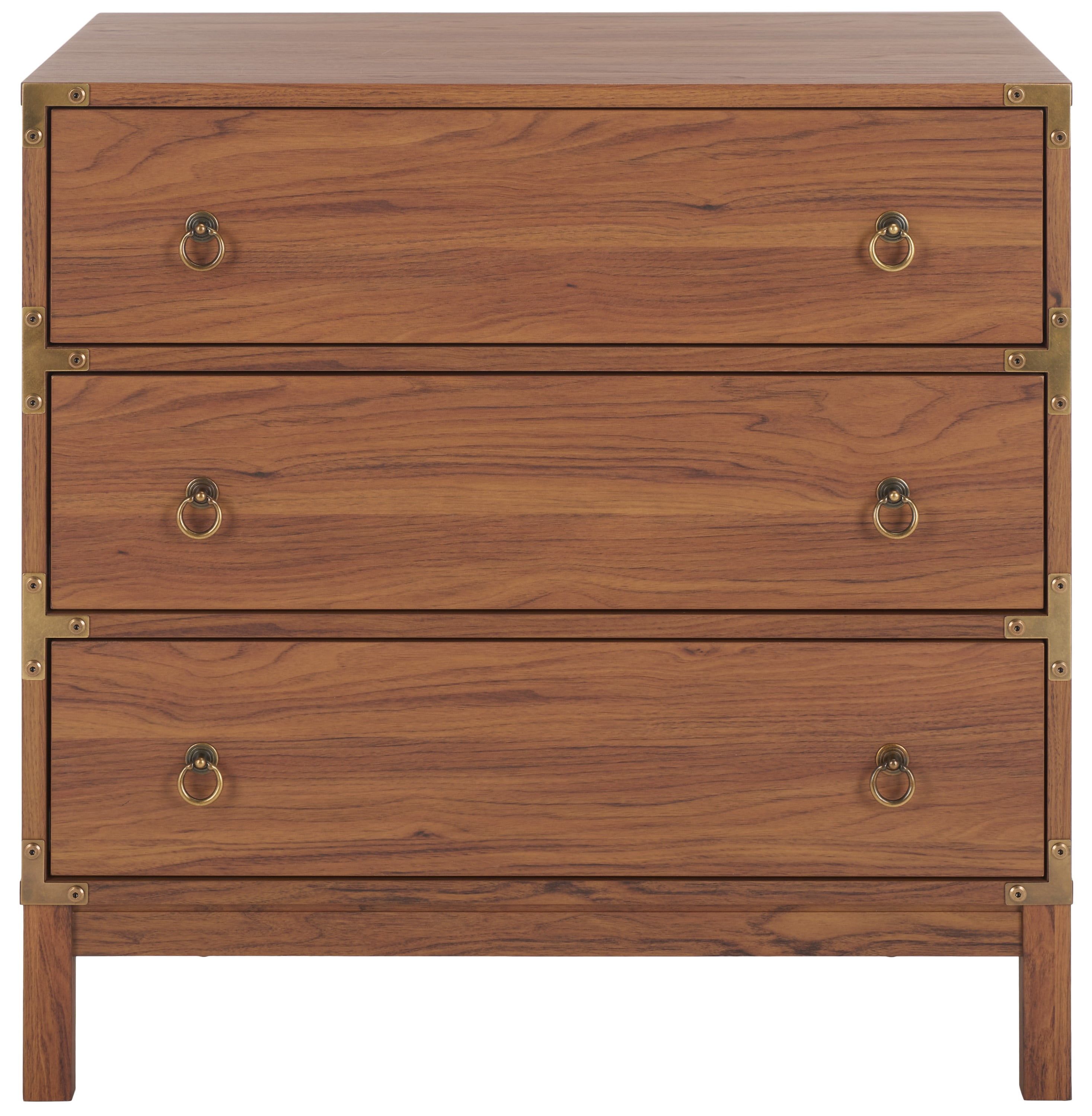 Walnut and Gold 3-Drawer Retro Night Table