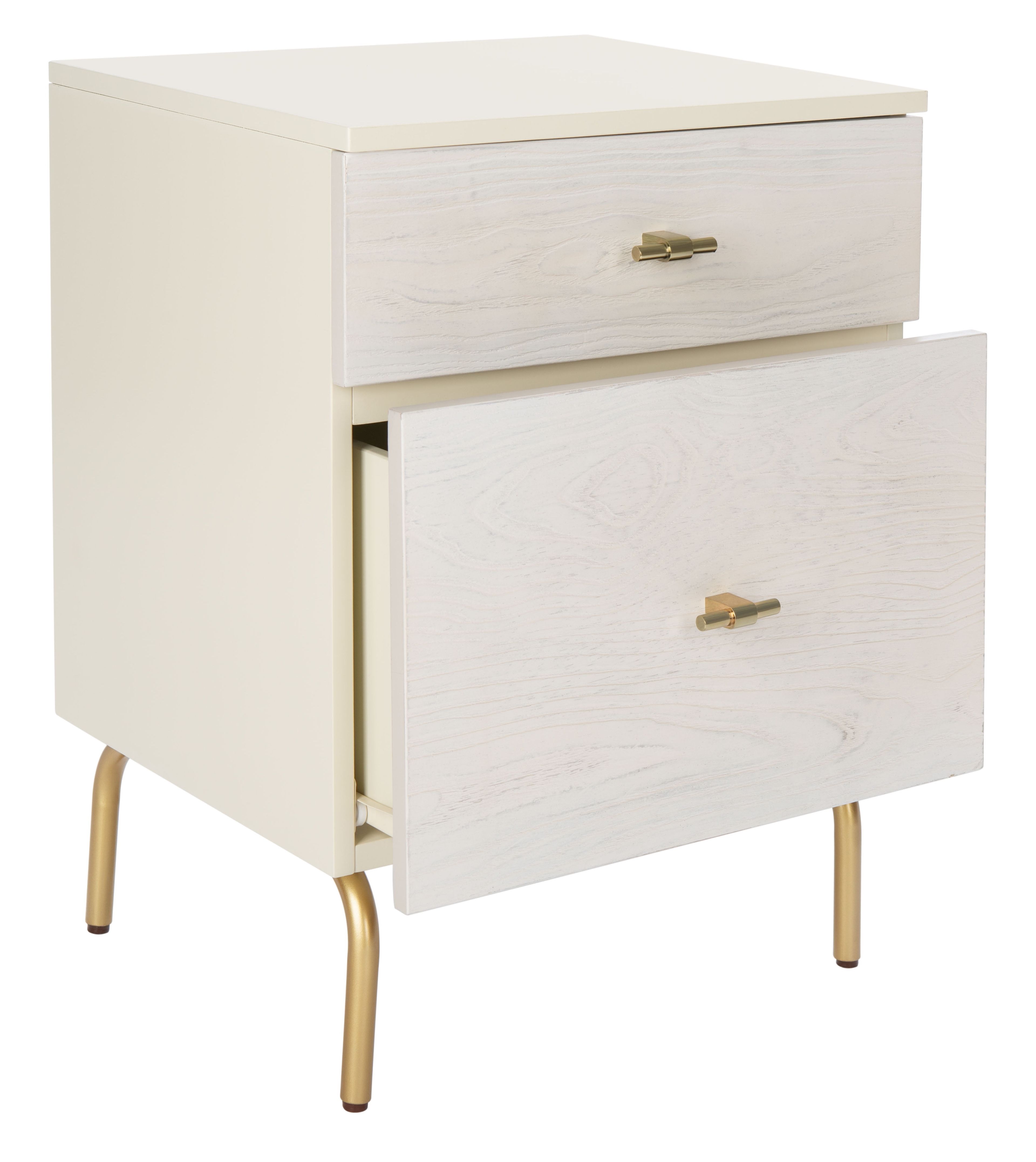 Genevieve Cream Mahogany 2-Drawer Nightstand with Gold Metal Legs