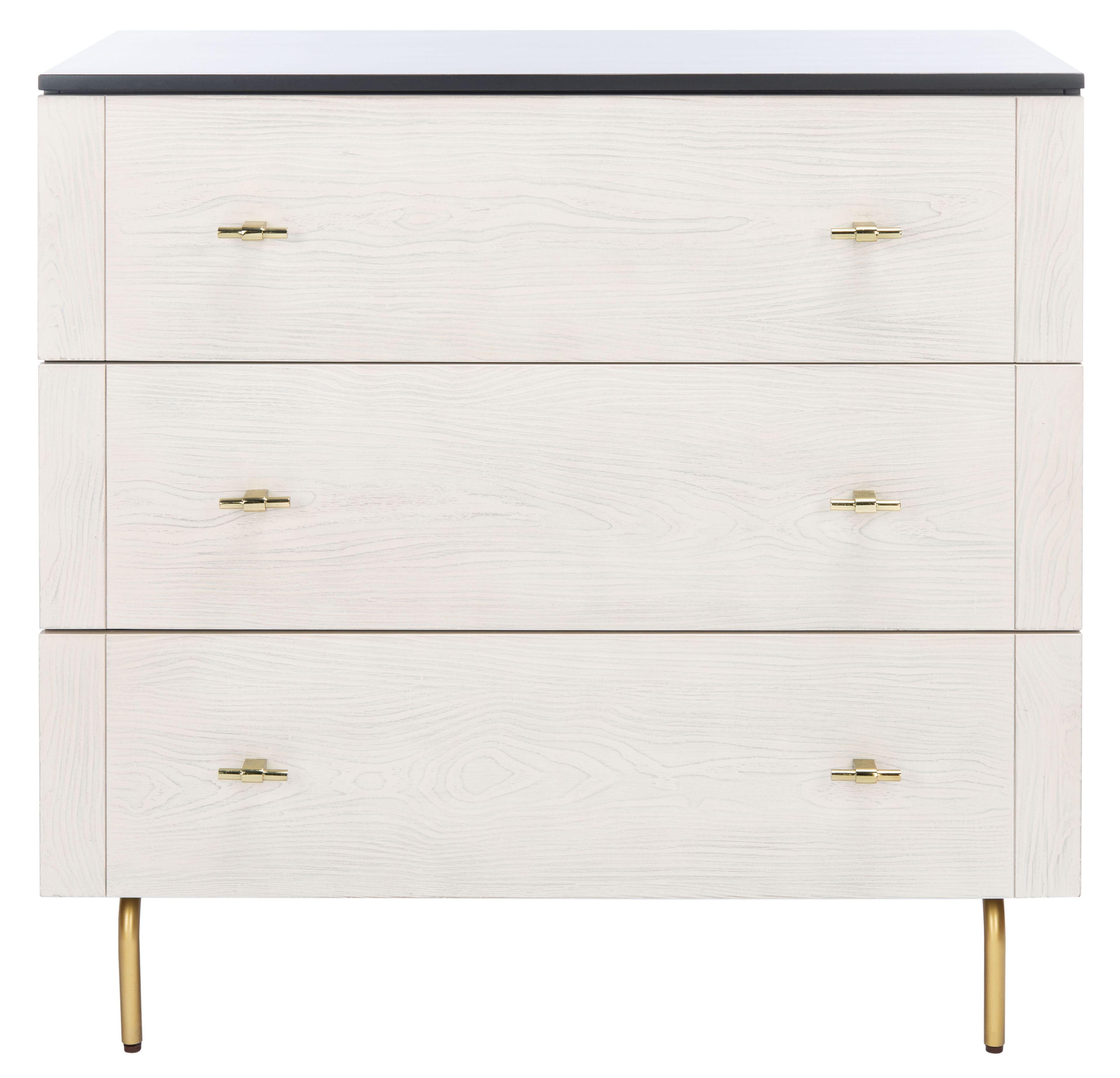 Genevieve Mid-Century Black and White Washed 3-Drawer Dresser