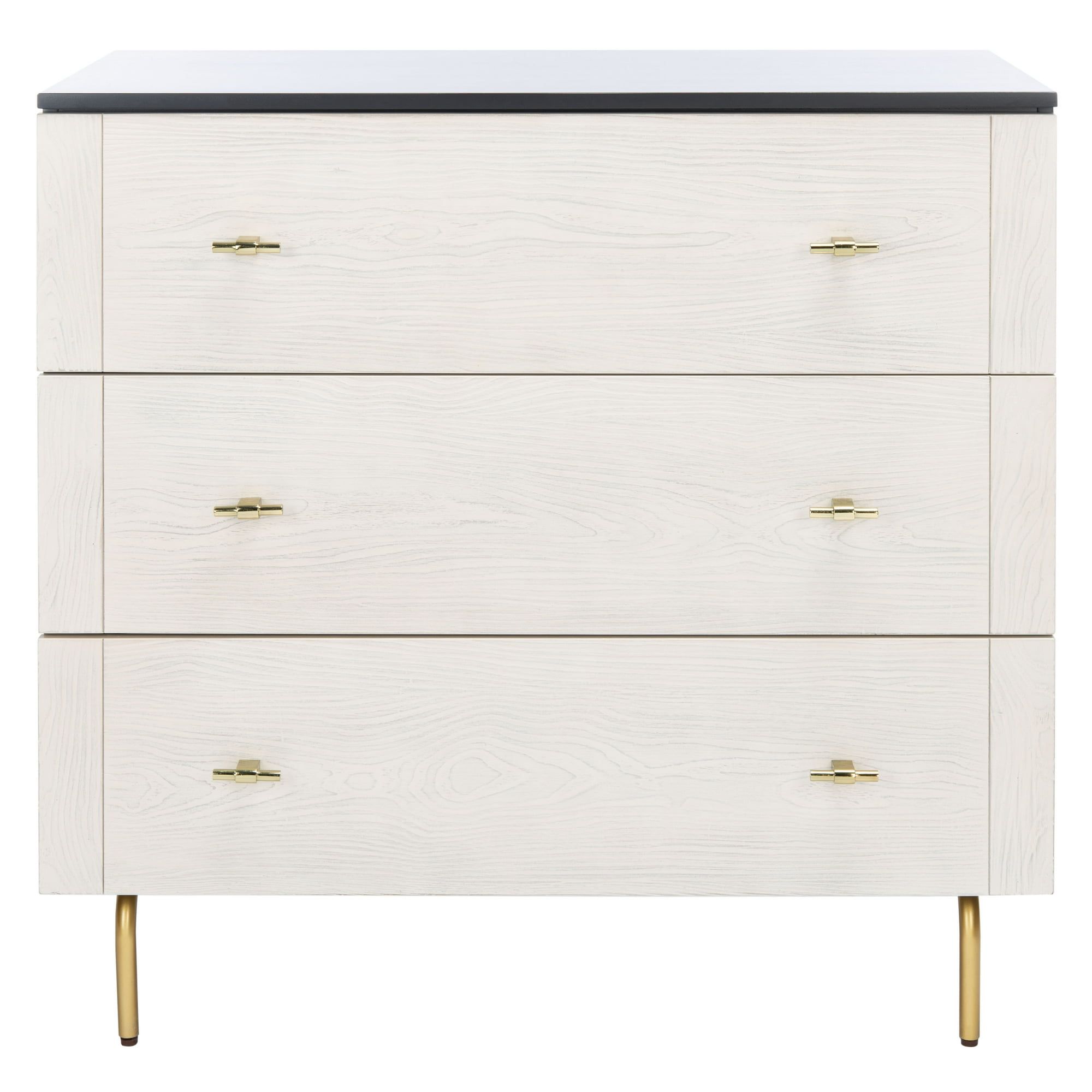 Genevieve Mid-Century Black and White Washed 3-Drawer Dresser