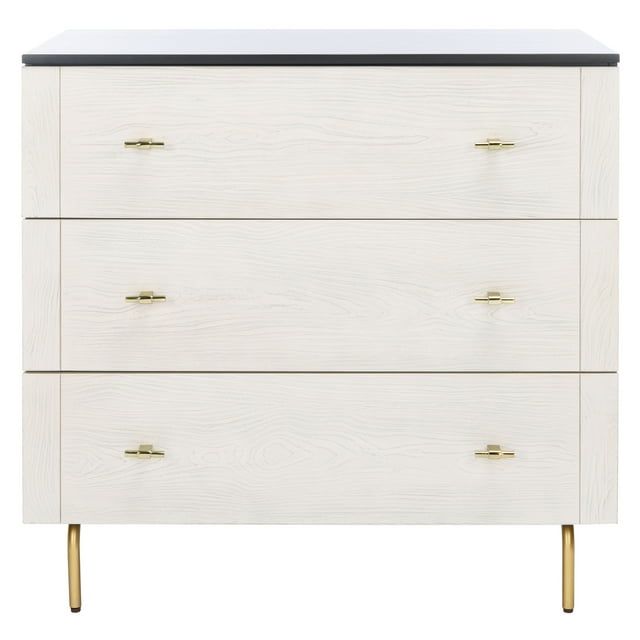 Genevieve Mid-Century Black and White Washed 3-Drawer Dresser