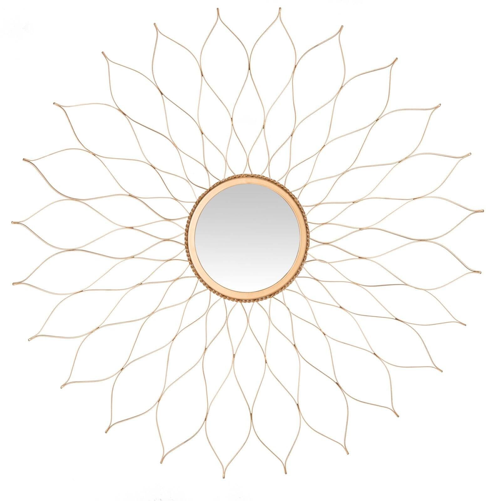 Contemporary Gold Round Sunburst Flower Wall Mirror 35"